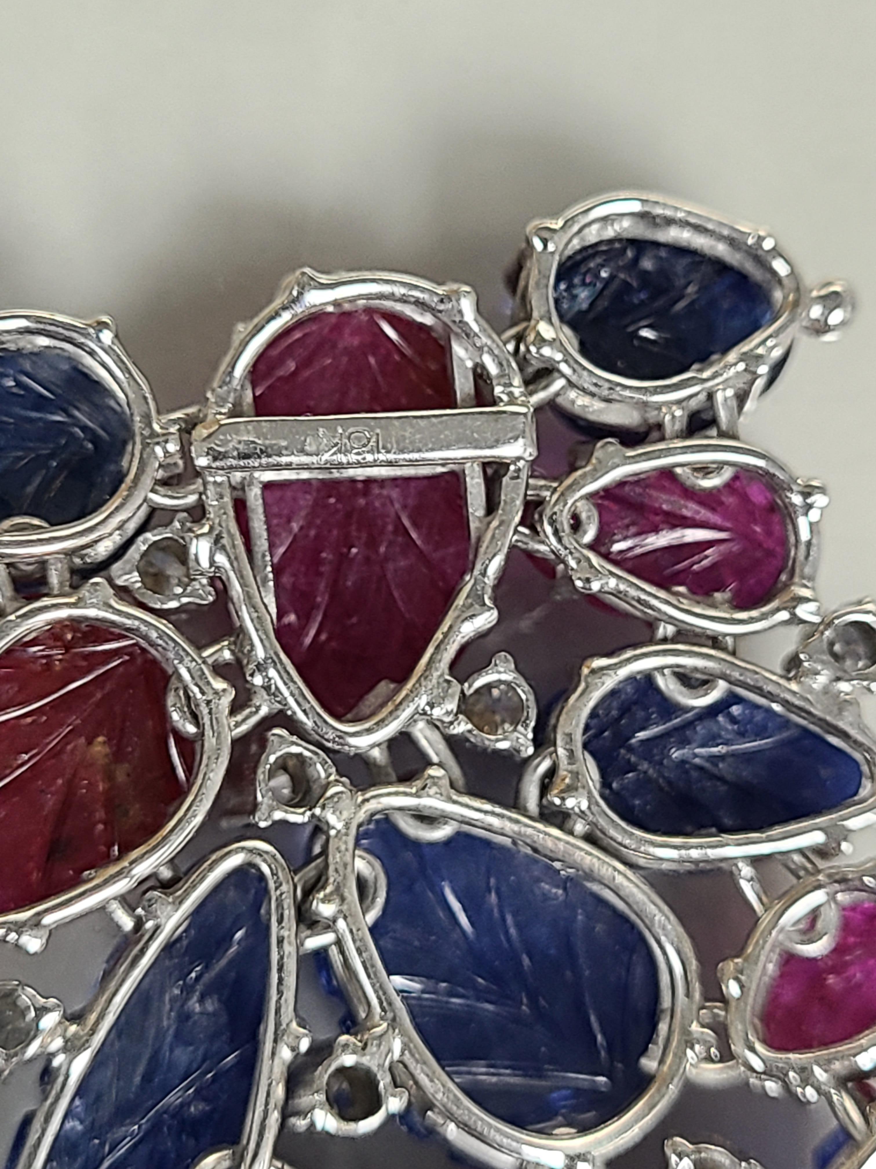 Natural Ruby and Blue Sapphire Un-Heat Bracelet with Diamonds in 18 Karat Gold For Sale 3