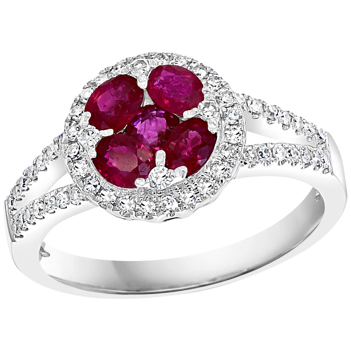 Natural Ruby and Diamond 14 Karat White Gold Ring Size 7