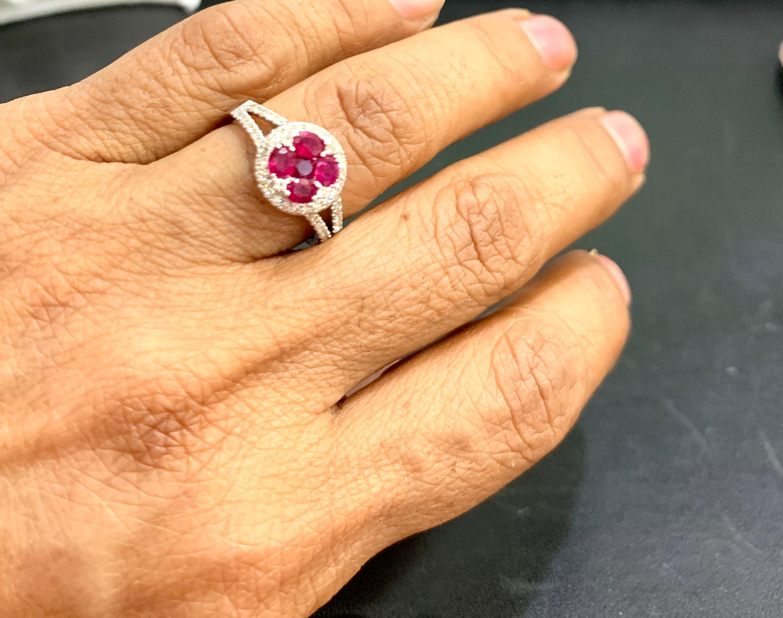 Natural Ruby and Diamond 14 Karat White Gold Ring Size 7 4