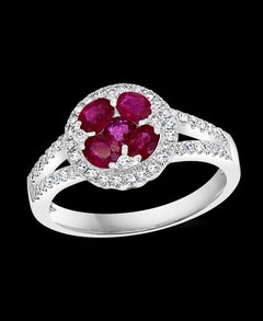 Natural Ruby and Diamond 14 Karat White Gold Ring Size 7