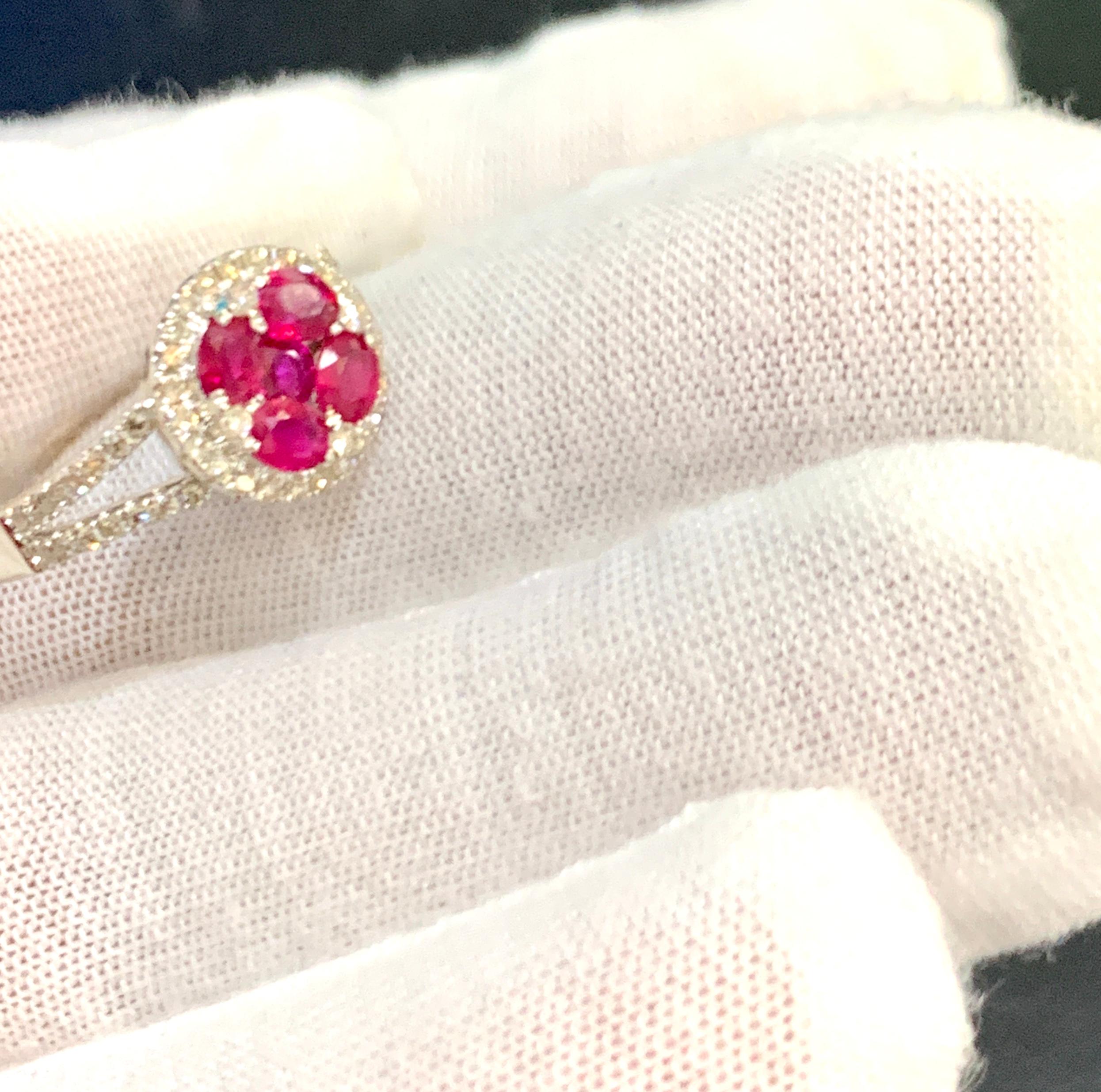 Natural Ruby and Diamond 14 Karat White Gold Ring Size 7 In Excellent Condition In New York, NY