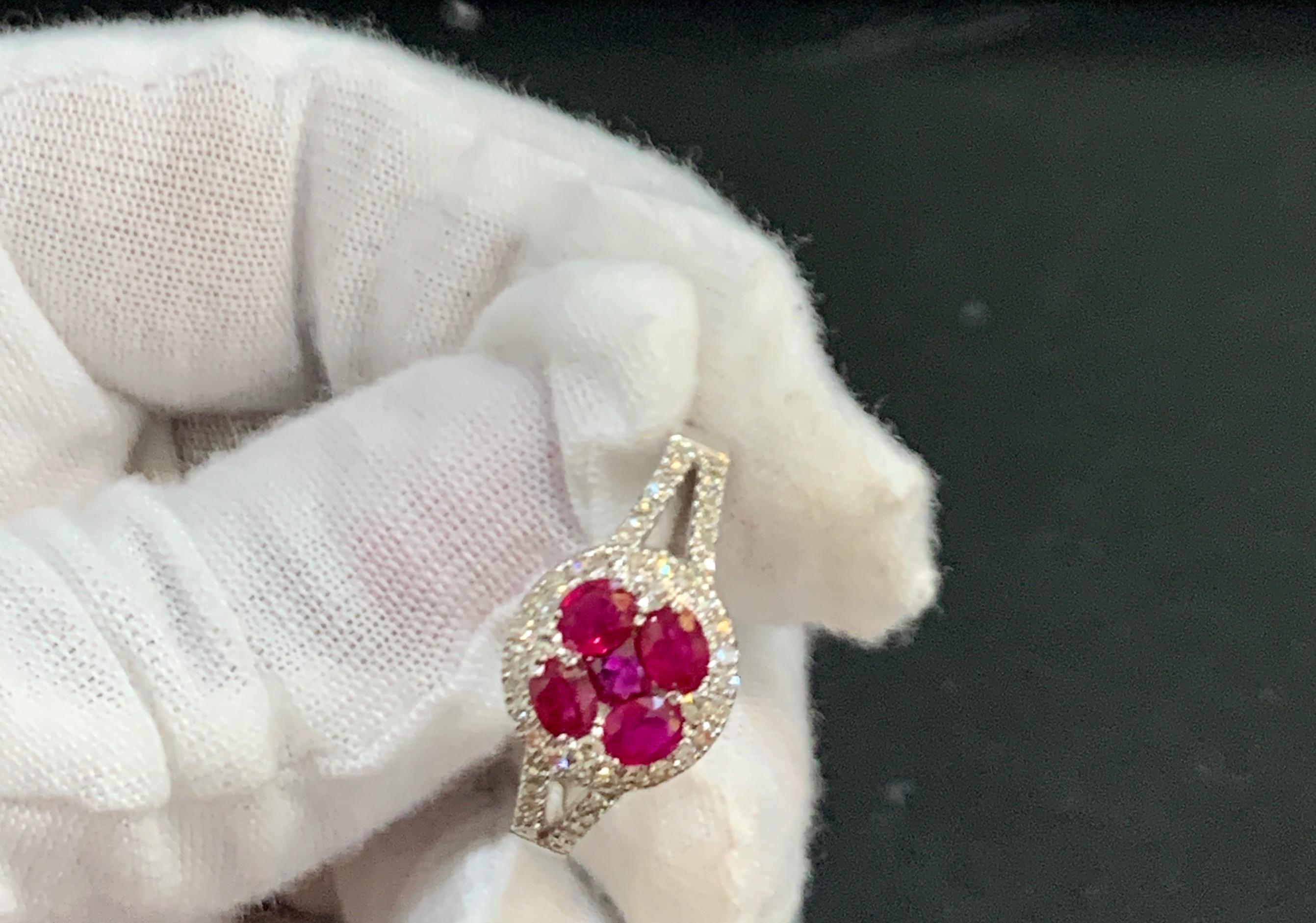 Women's Natural Ruby and Diamond 14 Karat White Gold Ring Size 7