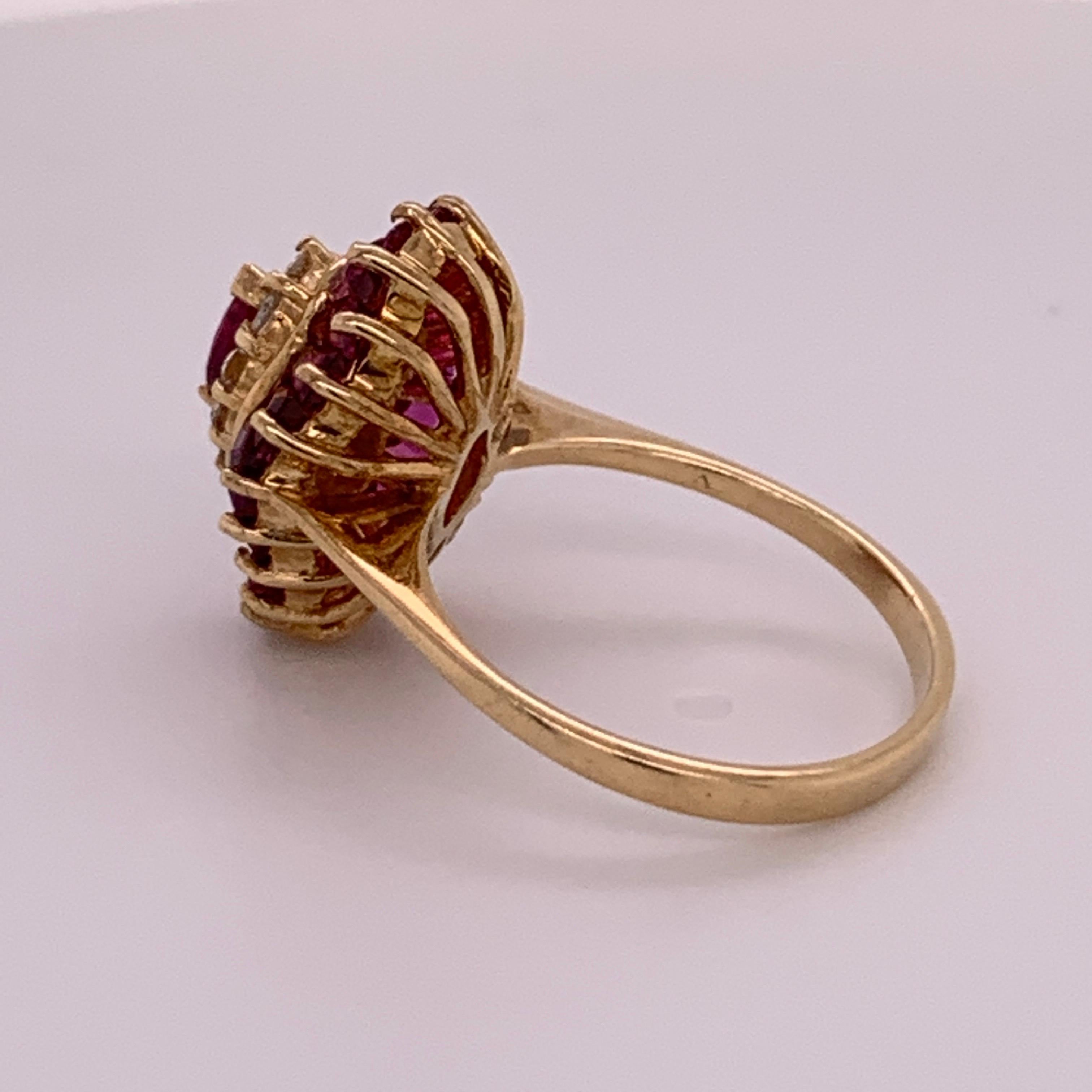 Baguette Cut Natural Ruby and Diamond Ballerina Gold Ring Approximate 1.50 Carat, circa 1960