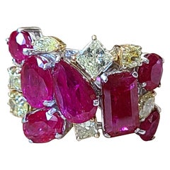 Natural Ruby and Diamond Band Ring Set in 18 Karat Gold