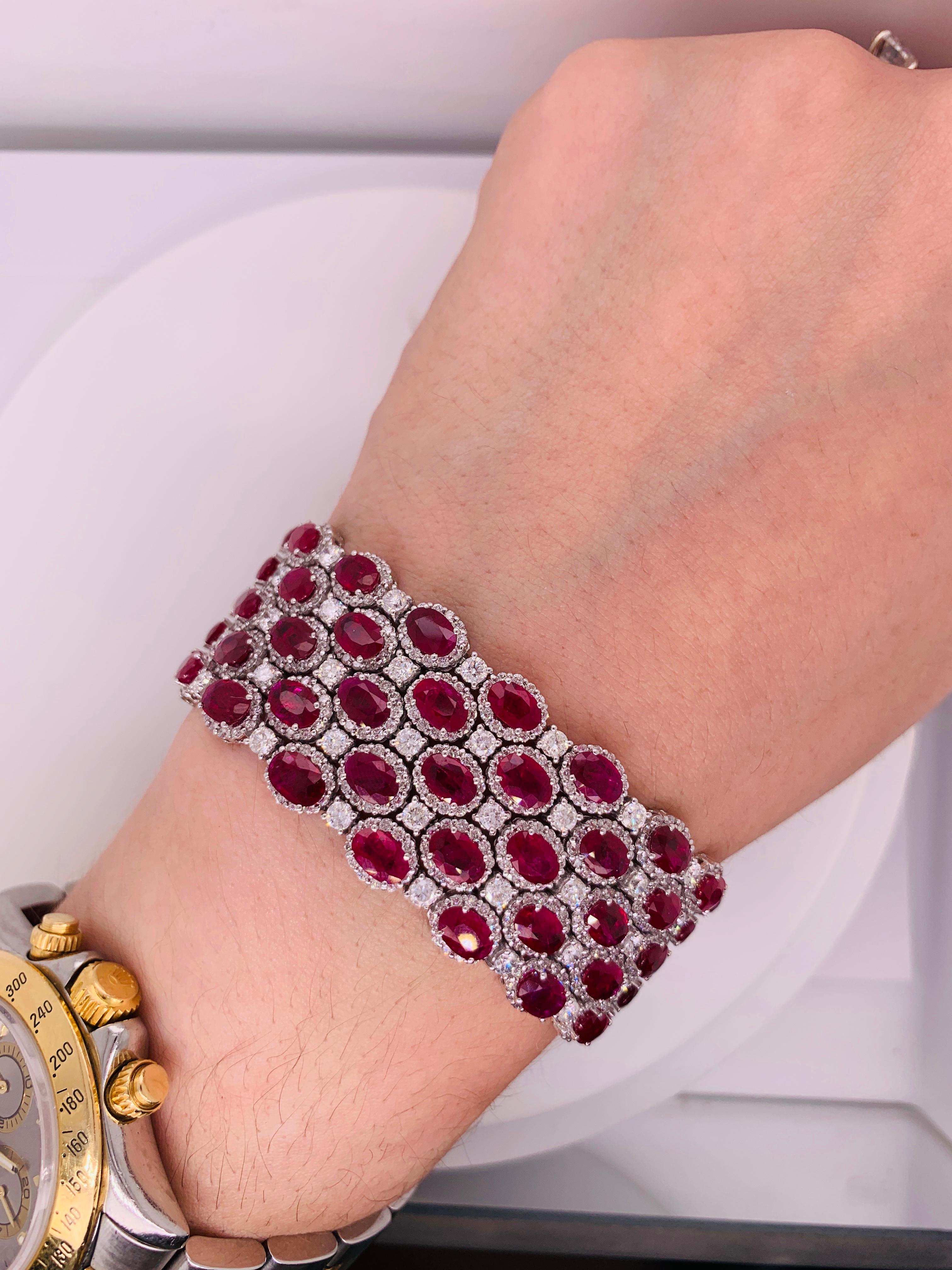Oval Cut Natural Ruby and Diamond Bracelet