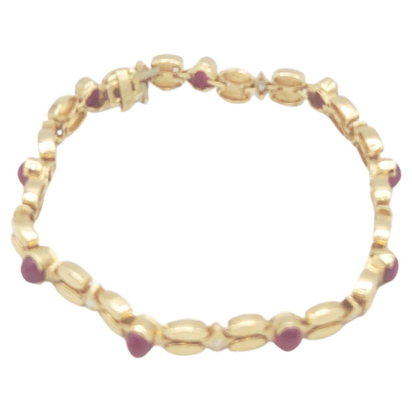 Add a touch of elegance to your jewelry collection with this 14k solid yellow gold bracelet from LaFrancee. The oval-shaped natural precious ruby stones and sparkling diamonds are carefully crafted to create a stunning tennis-style bracelet that is