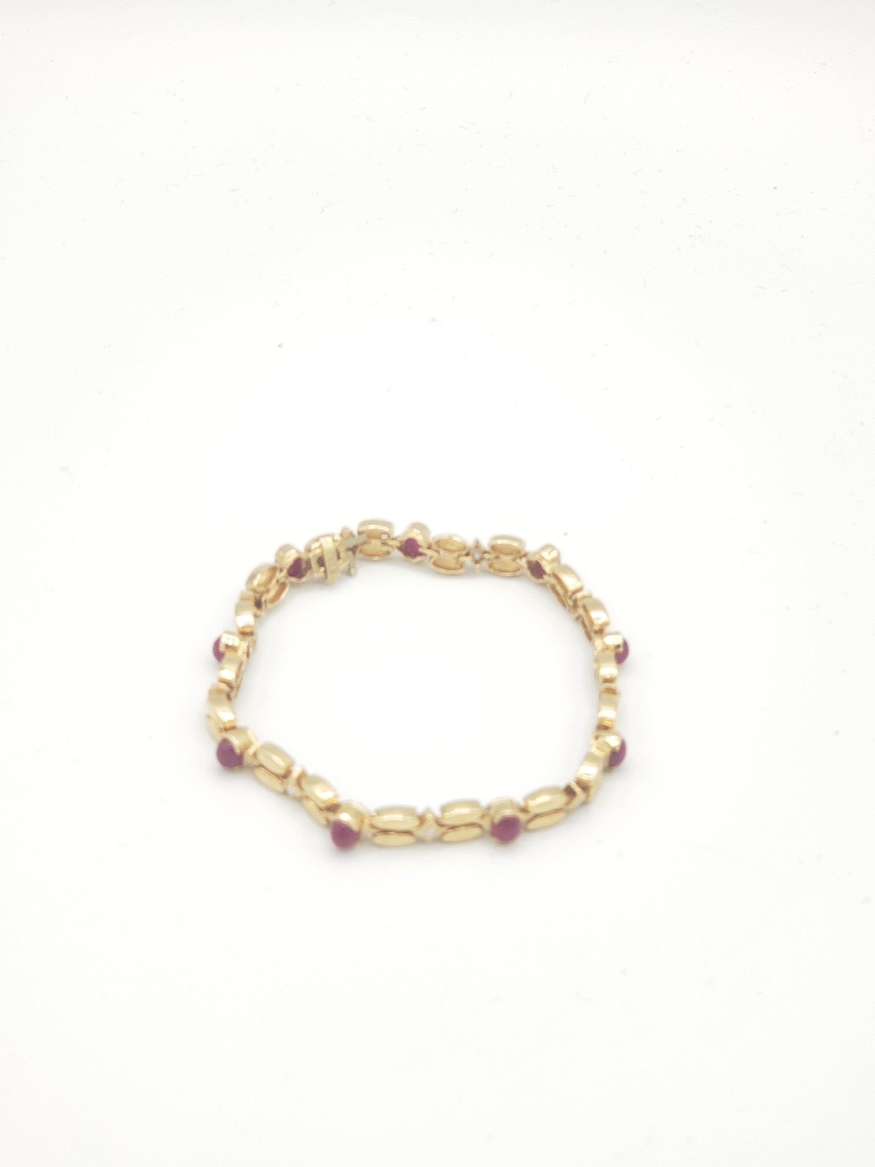 Women's or Men's NEW Natural Ruby and Diamond  Bracelet in 14k Solid Yellow Gold For Sale