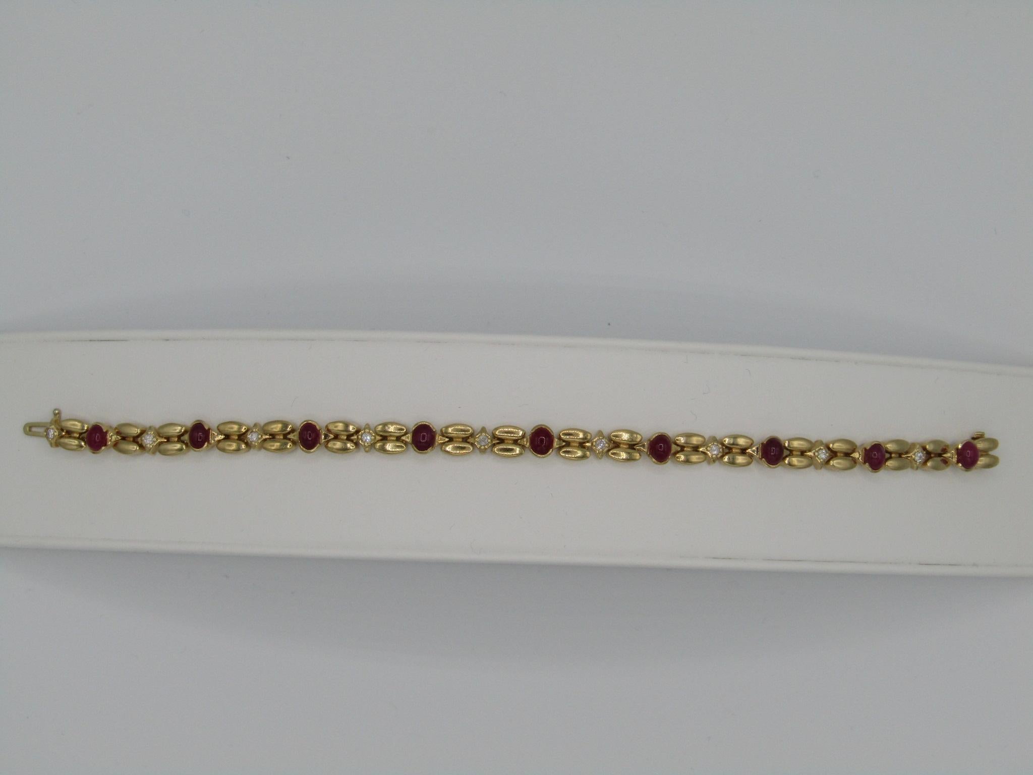NUOVO Rubino naturale e diamante  Bracciale in oro giallo massiccio 14k 8