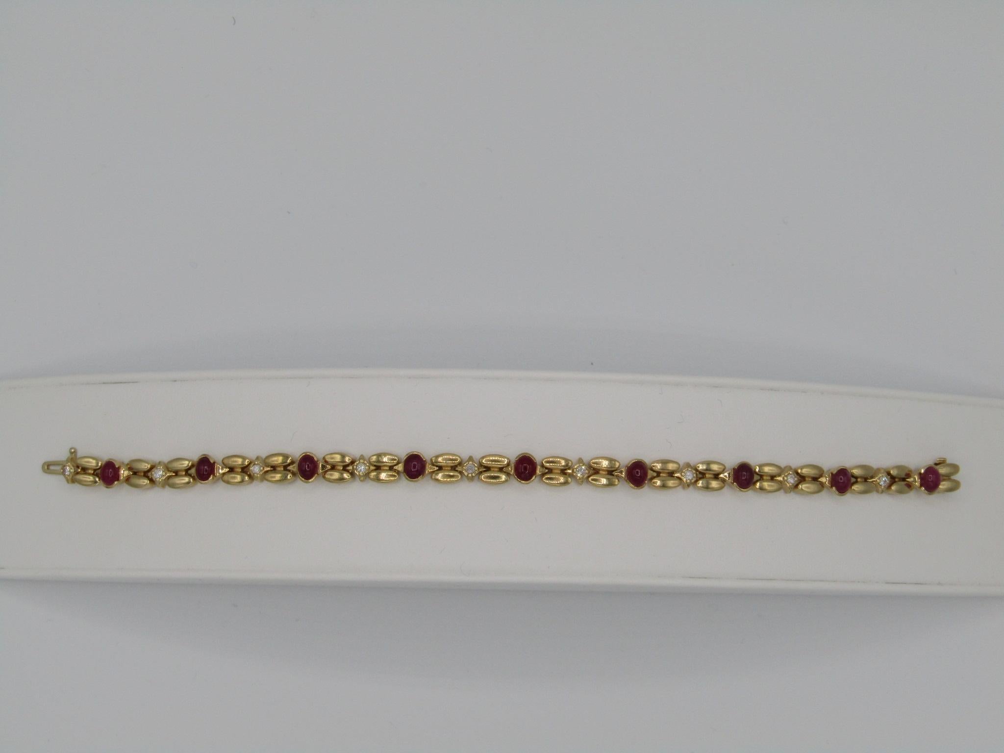 NEW Natural Ruby and Diamond  Bracelet in 14k Solid Yellow Gold For Sale 10