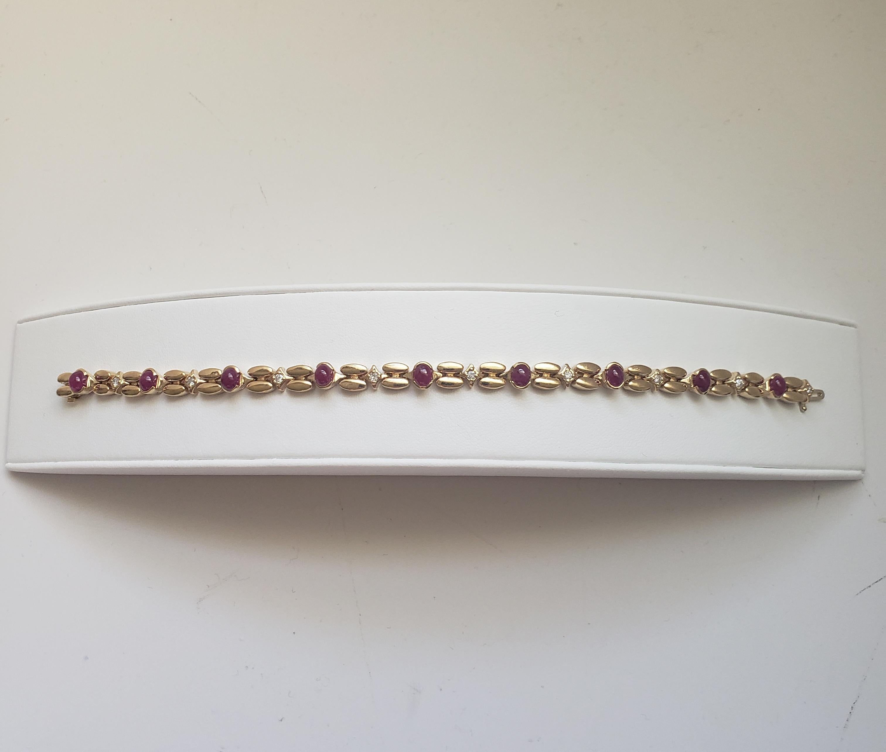 rubis naturel et diamants neufs  Bracelet en or jaune massif 14k en vente 14