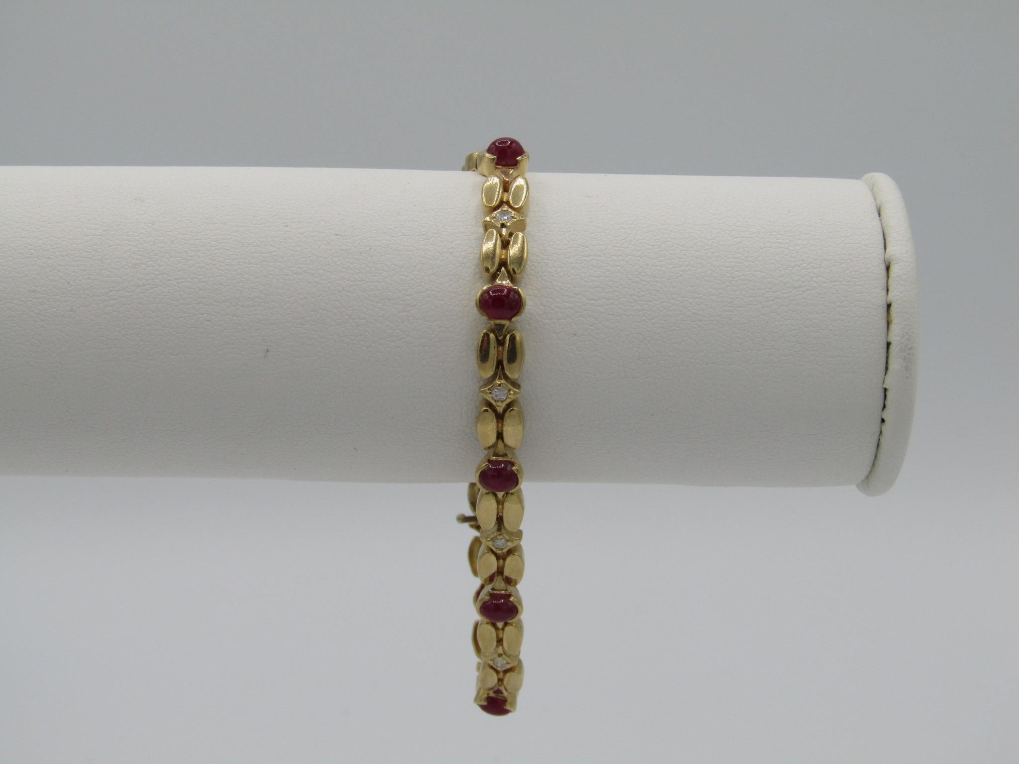 NEW Natural Ruby and Diamond  Bracelet in 14k Solid Yellow Gold For Sale 1