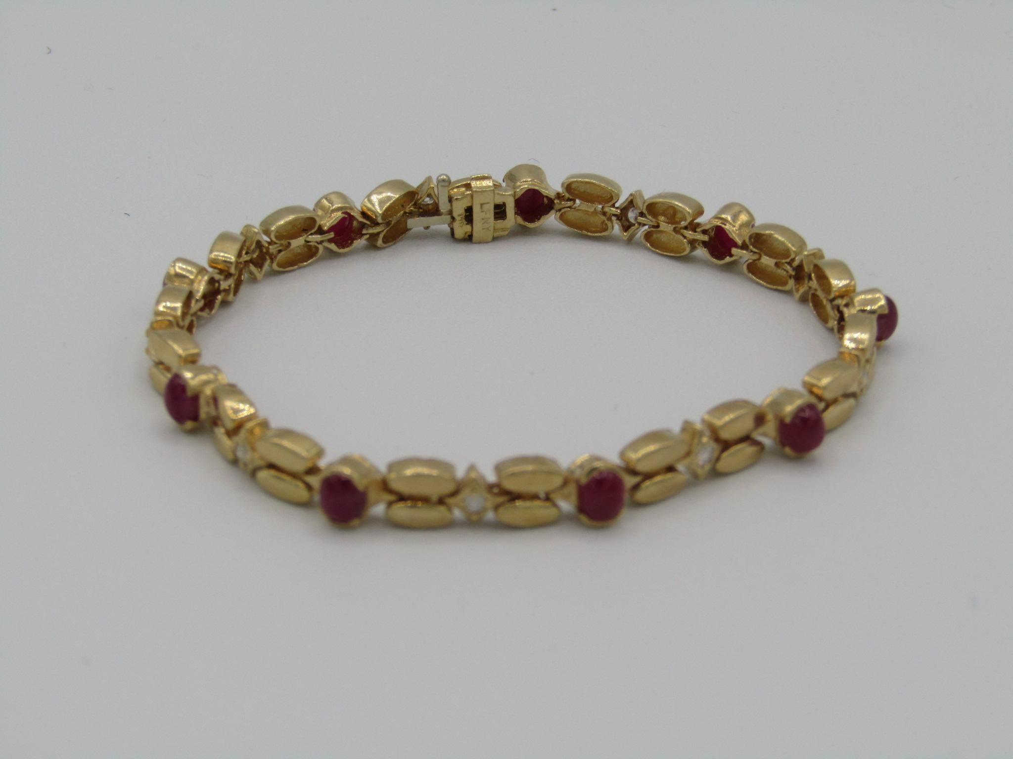 NUOVO Rubino naturale e diamante  Bracciale in oro giallo massiccio 14k 4