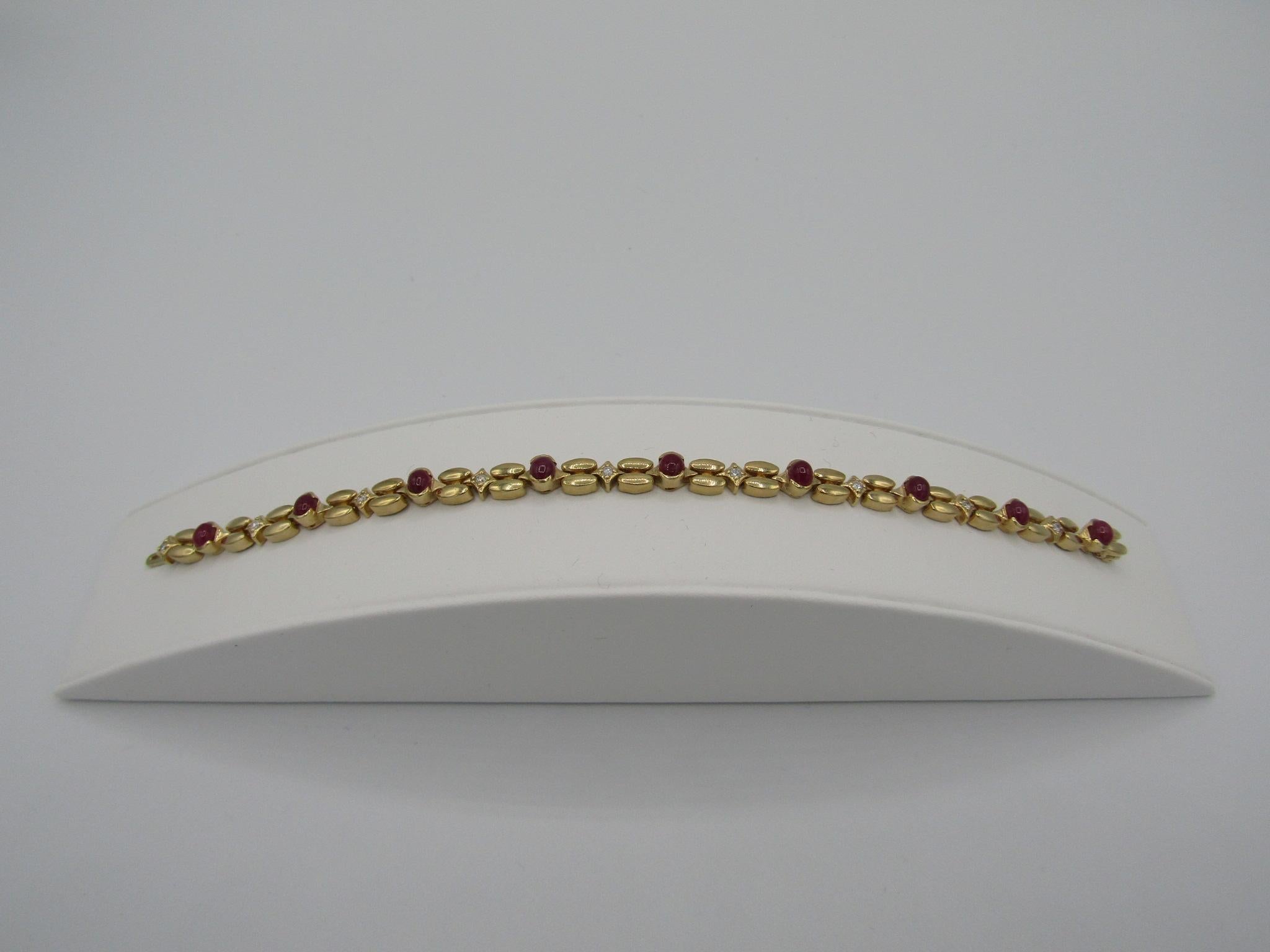 NEW Natural Ruby and Diamond  Bracelet in 14k Solid Yellow Gold For Sale 6