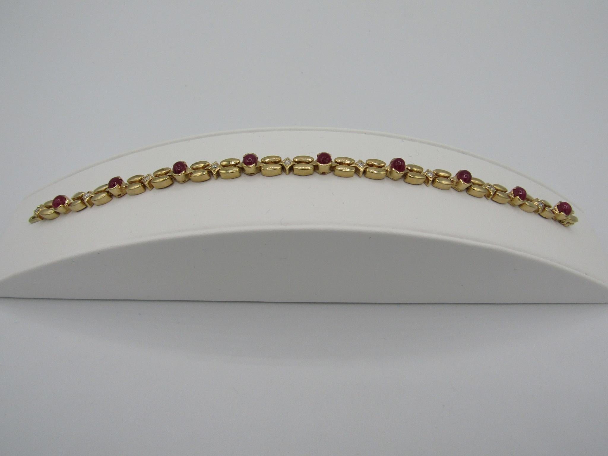 rubis naturel et diamants neufs  Bracelet en or jaune massif 14k en vente 7