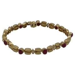 Natural Ruby and Diamond  Byzantine Bracelet in 14k Solid Yellow Gold