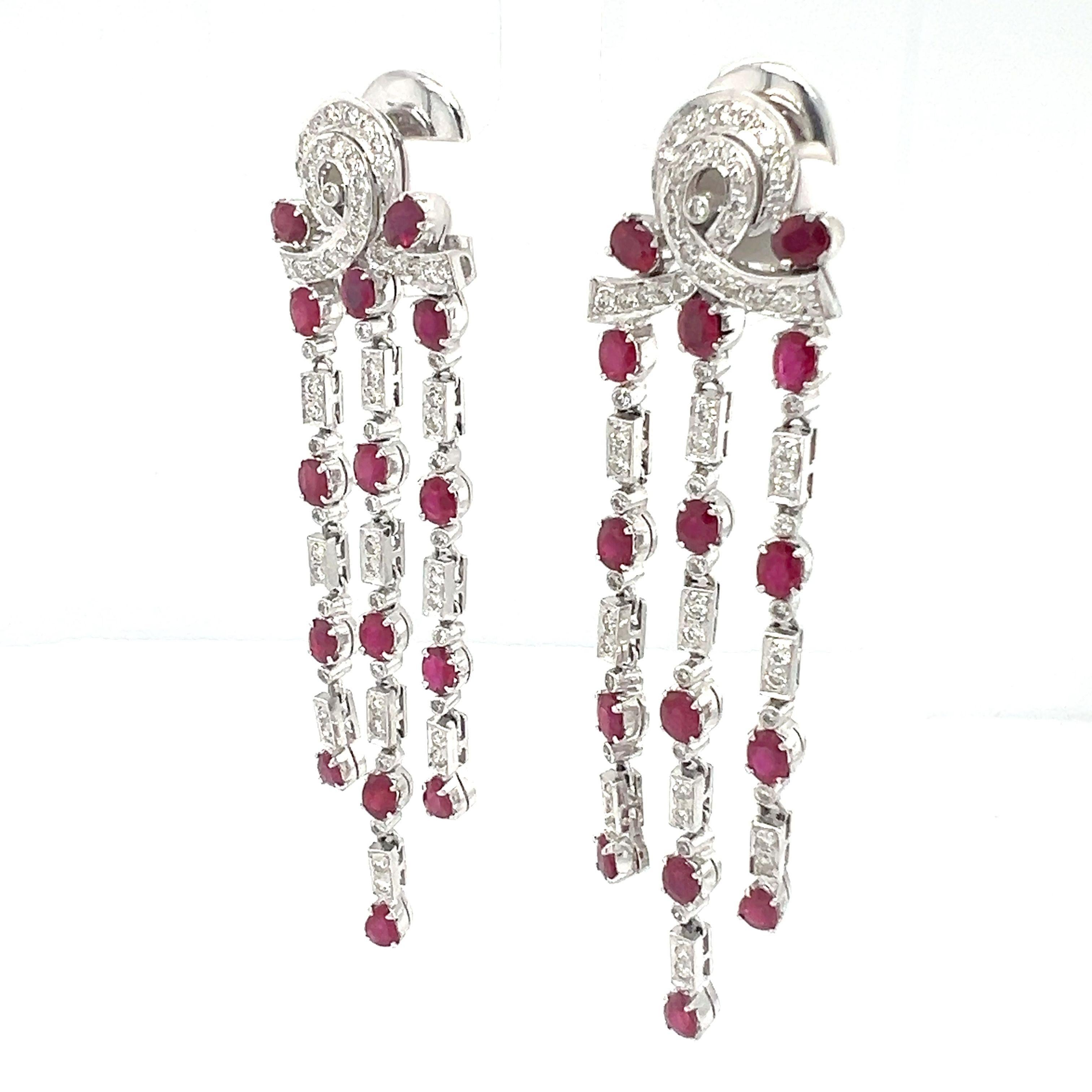 Round Cut Natural Ruby and diamond clip-on dangle earrings For Sale