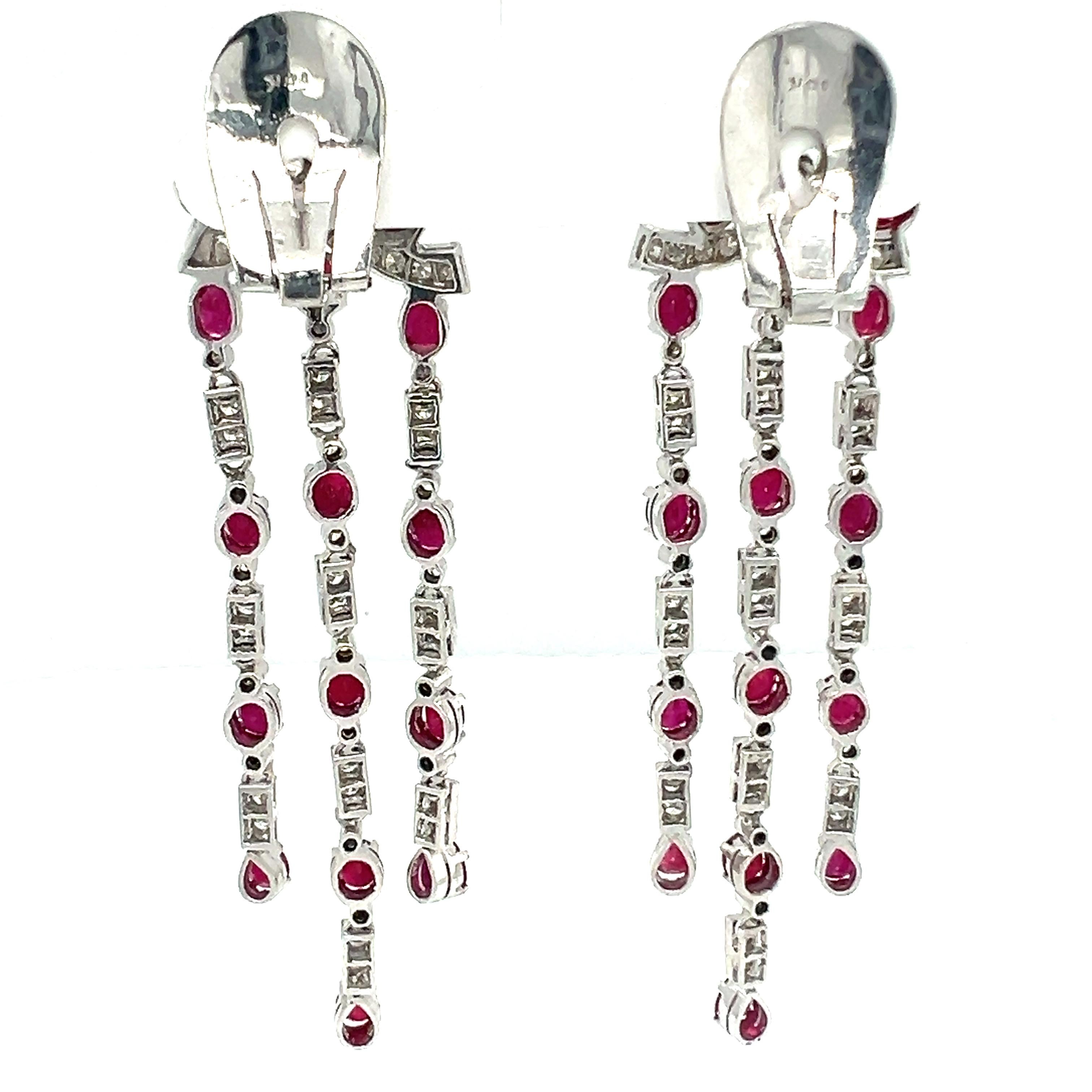 Natural Ruby and diamond clip-on dangle earrings In New Condition For Sale In New York, NY