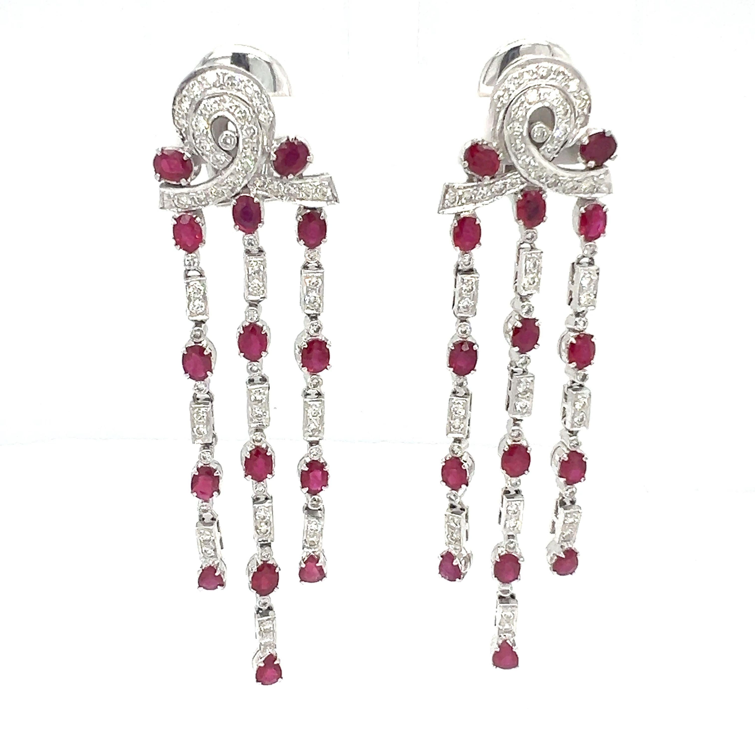 Natural Ruby and diamond clip-on dangle earrings For Sale 1