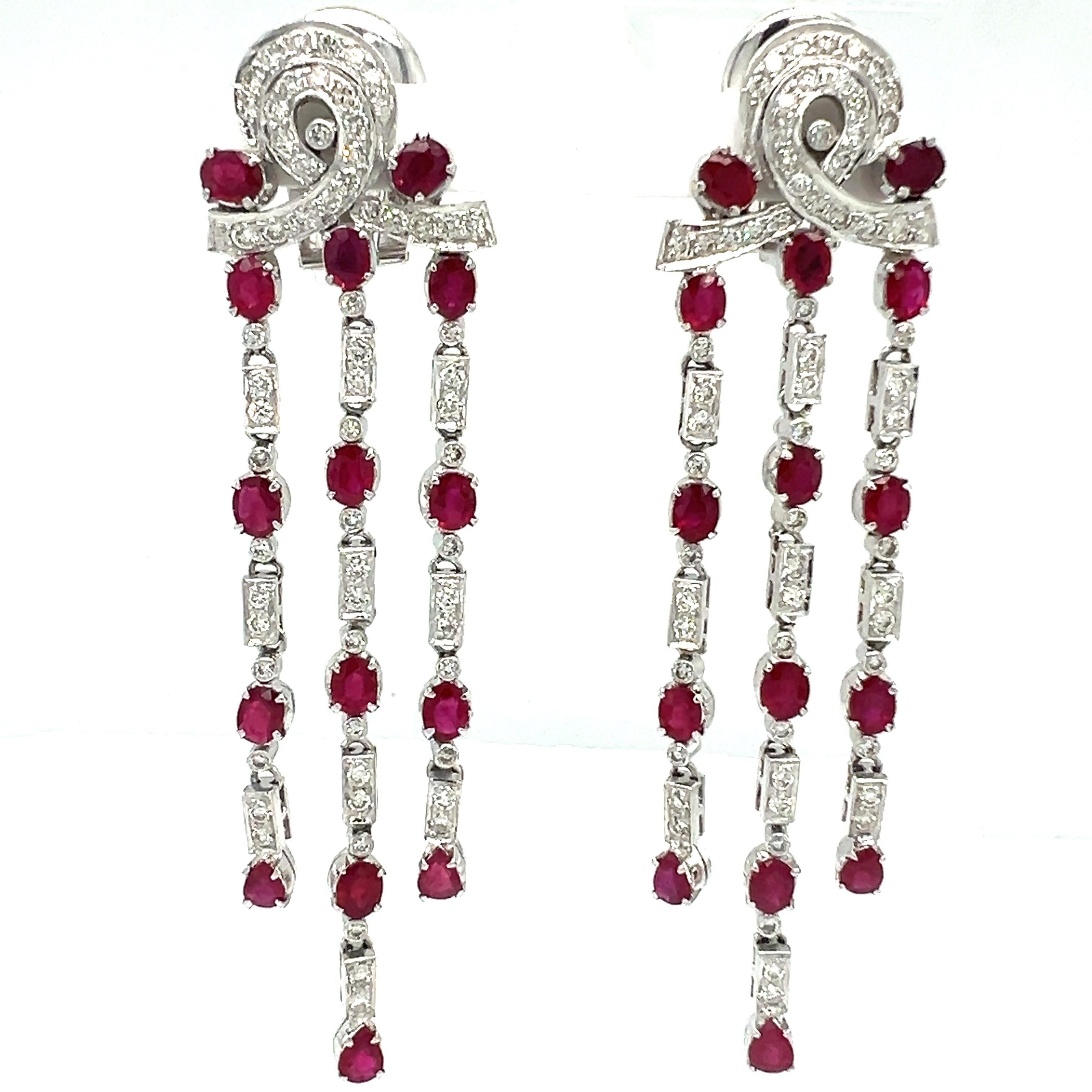 Natural Ruby and diamond clip-on dangle earrings For Sale 2