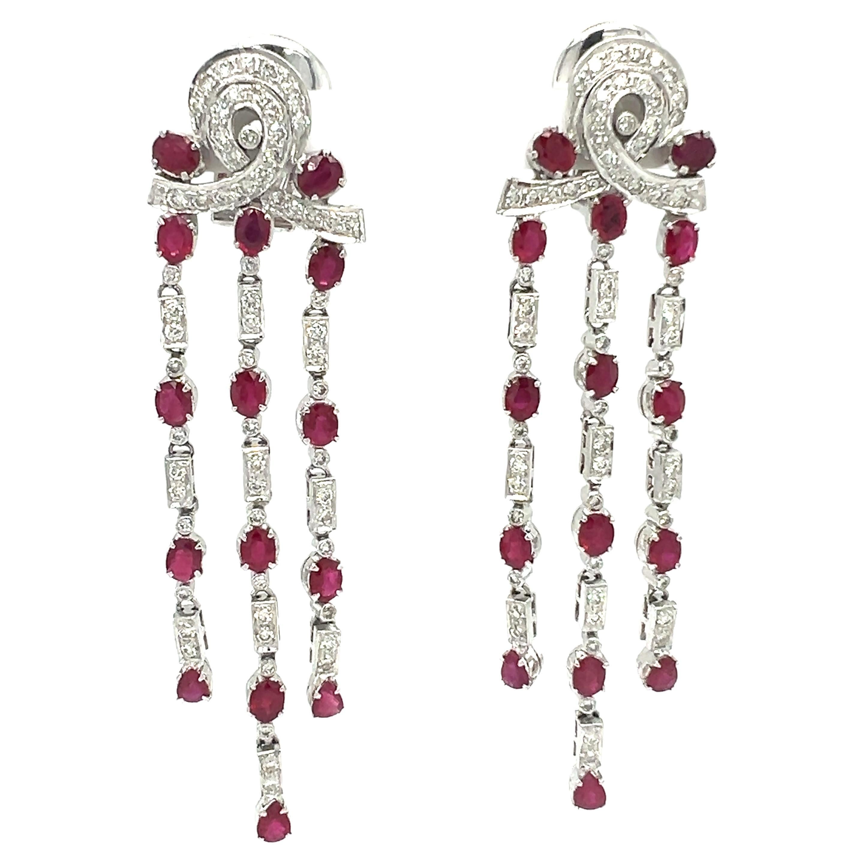 Natural Ruby and diamond clip-on dangle earrings For Sale