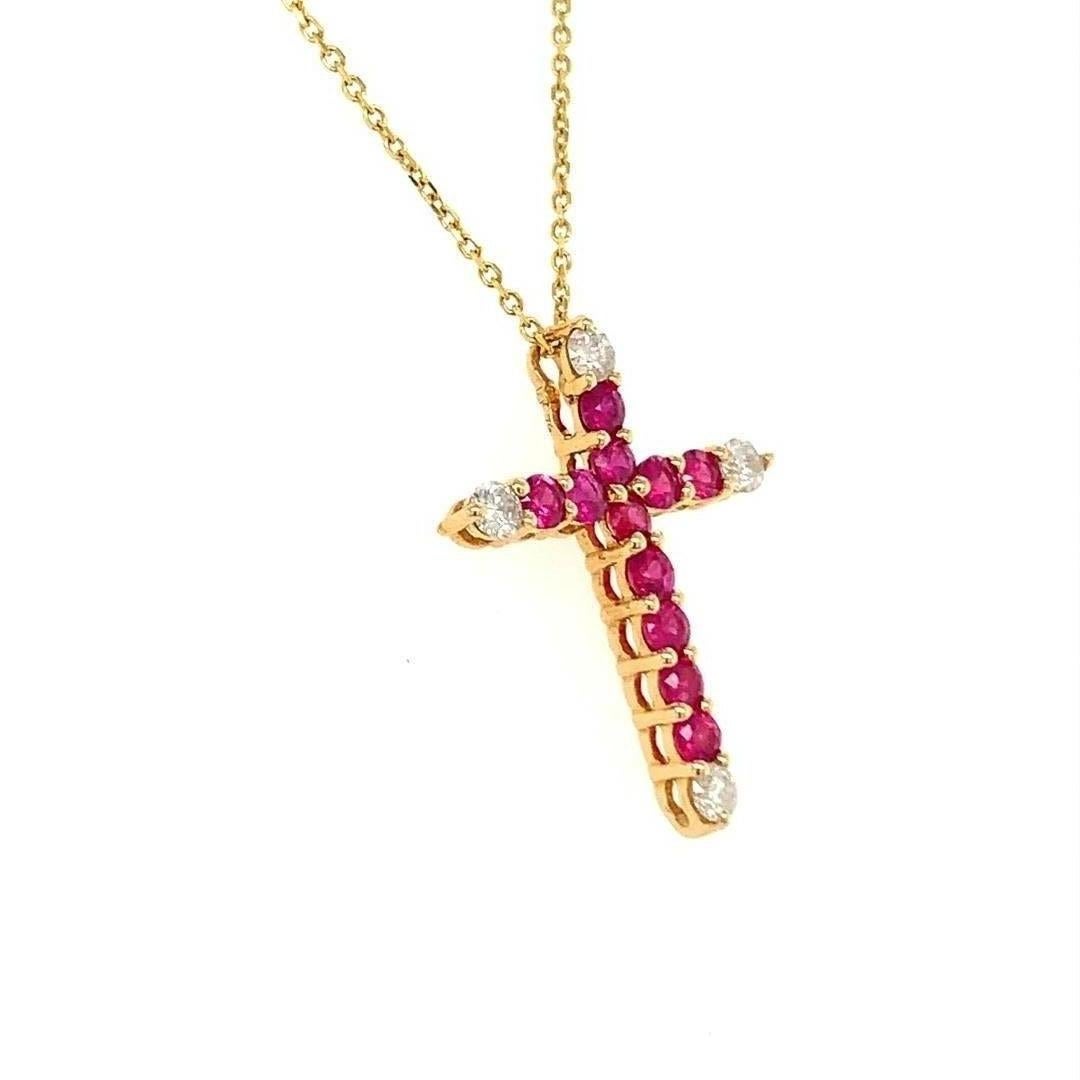 Natural Ruby and Diamond Cross Pendant In New Condition For Sale In New York, NY