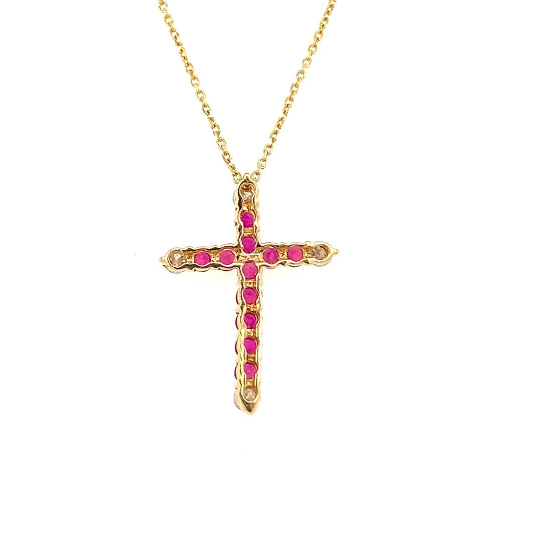 Women's Natural Ruby and Diamond Cross Pendant For Sale