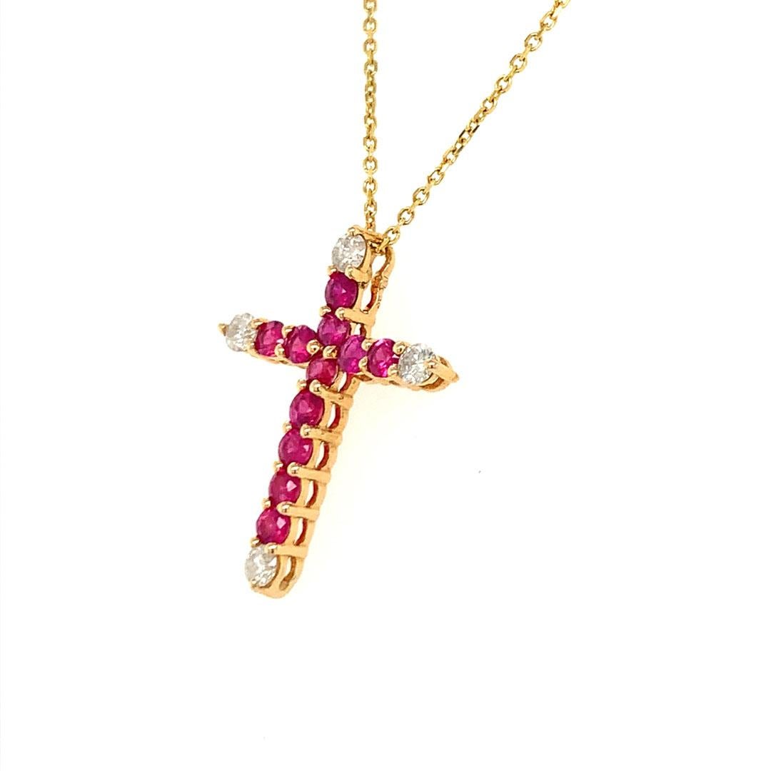 Natural Ruby and Diamond Cross Pendant For Sale 1