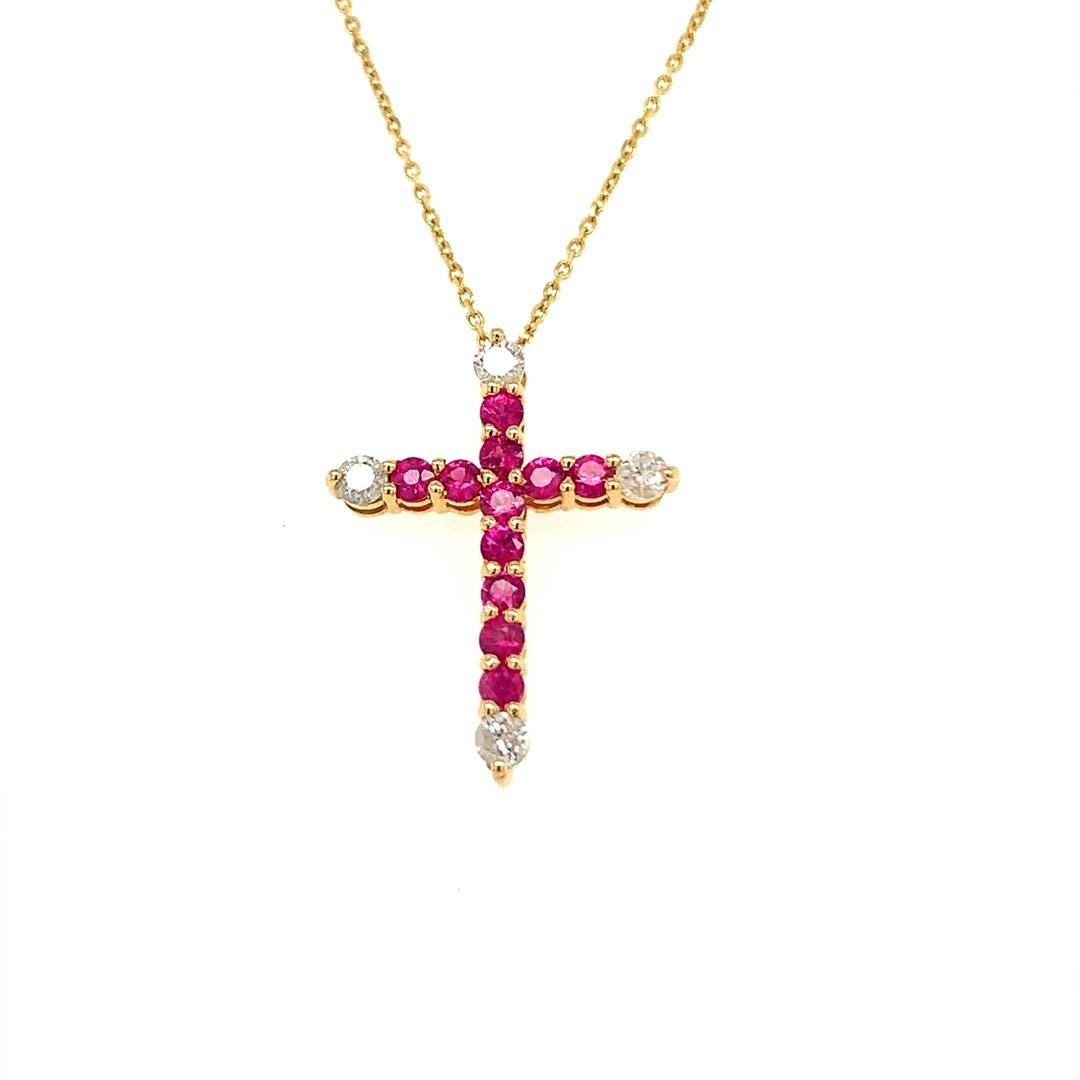 Natural Ruby and Diamond Cross Pendant For Sale 2