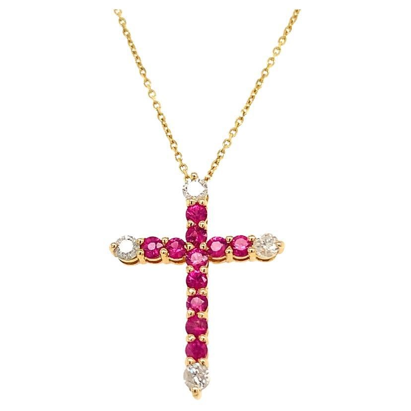 Colgante Cruz de Rubí Natural y Diamante