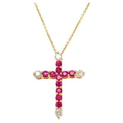 Antique Natural Ruby and Diamond Cross Pendant
