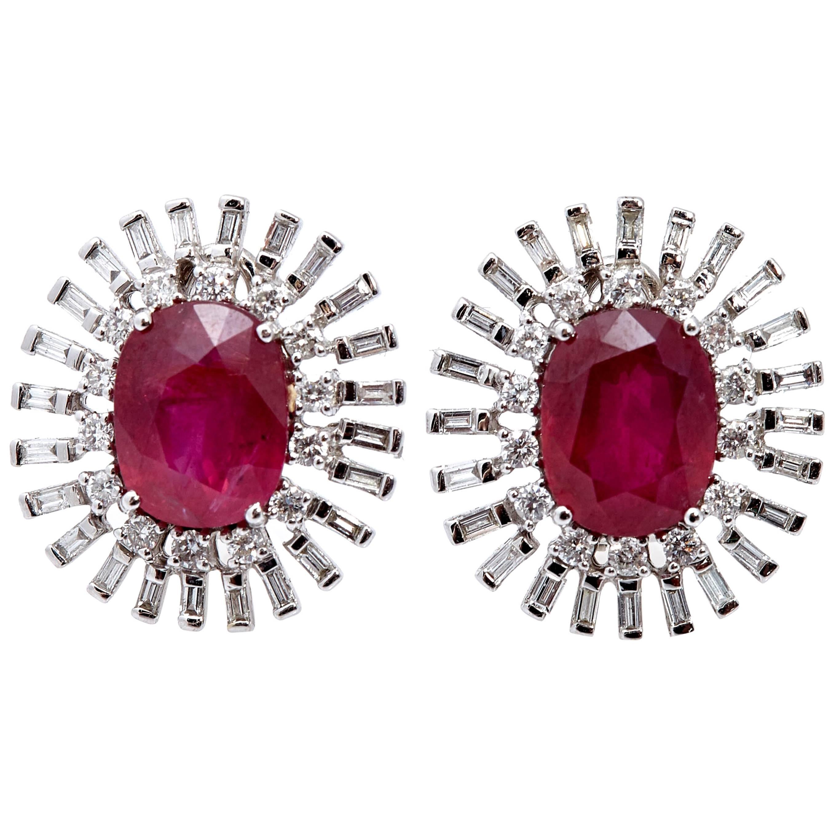 Natural Ruby and Diamond Ear-Clips