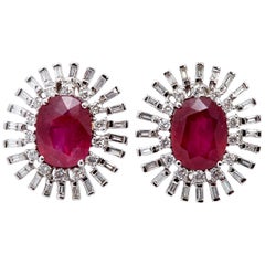 Natural Ruby and Diamond Ear-Clips