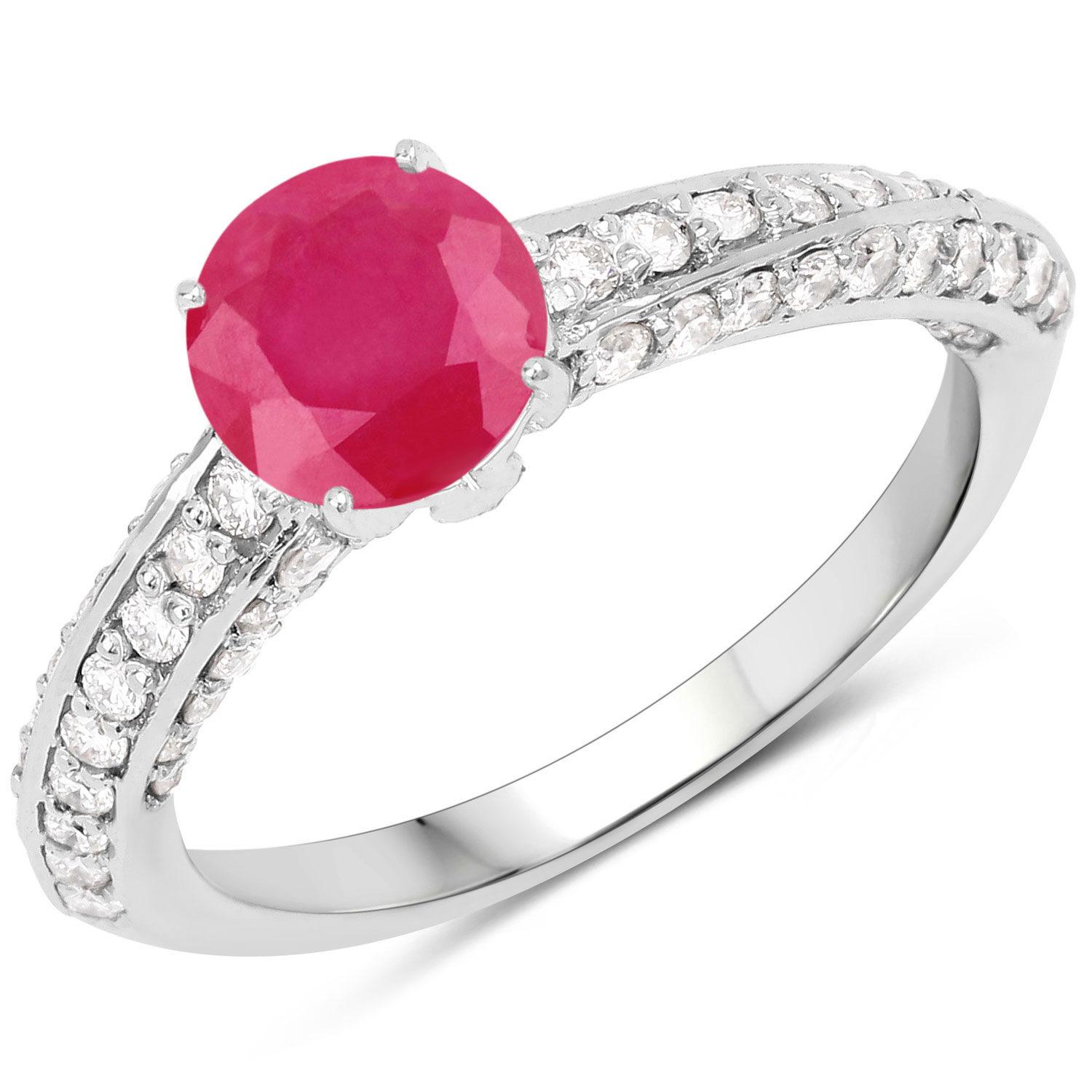Modern Natural Ruby and Diamond Engagement Ring 1.50 Carats 14K White Gold For Sale