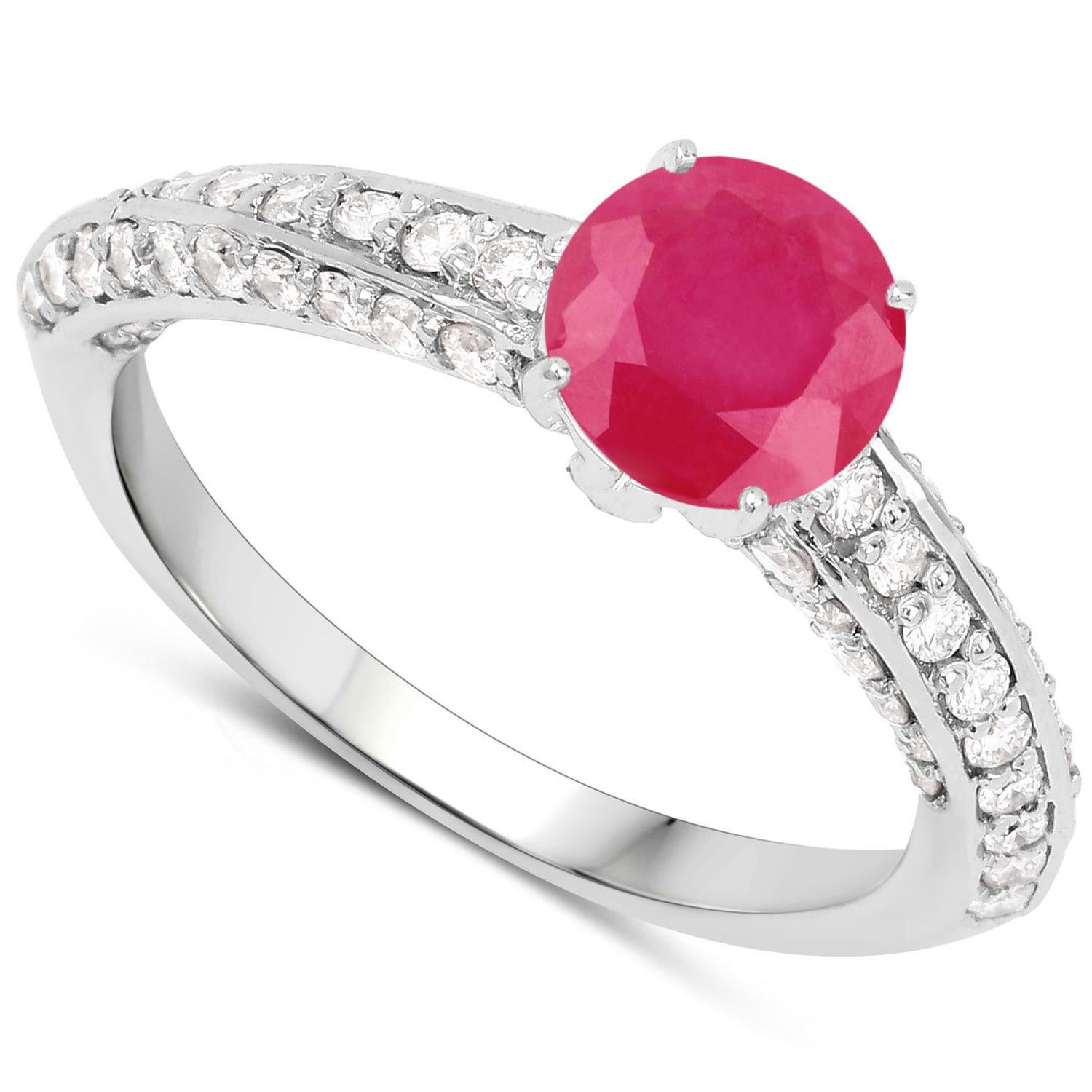 Natural Ruby and Diamond Engagement Ring 1.50 Carats 14K White Gold In New Condition For Sale In Laguna Niguel, CA