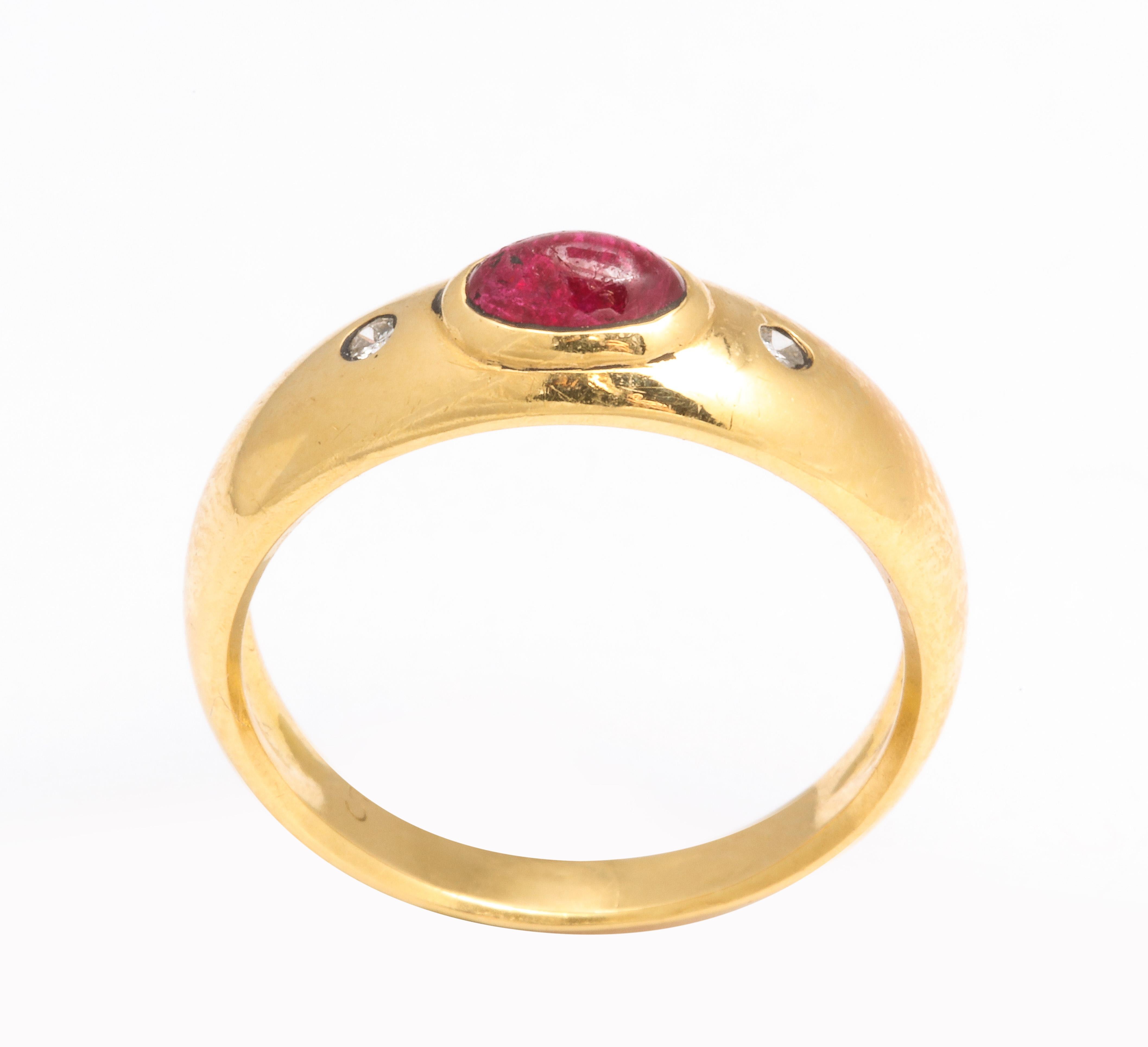 Late Victorian Natural Ruby and Diamond Gold Gypsy Ring