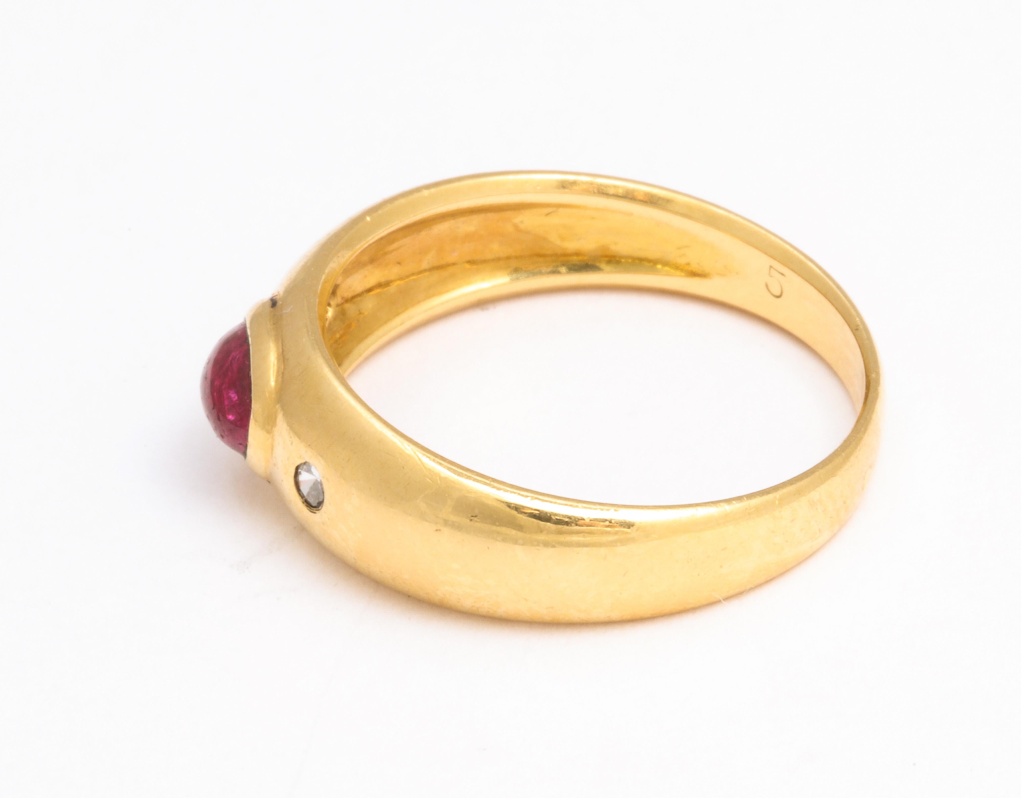 Natural Ruby and Diamond Gold Gypsy Ring In Good Condition In New York, NY
