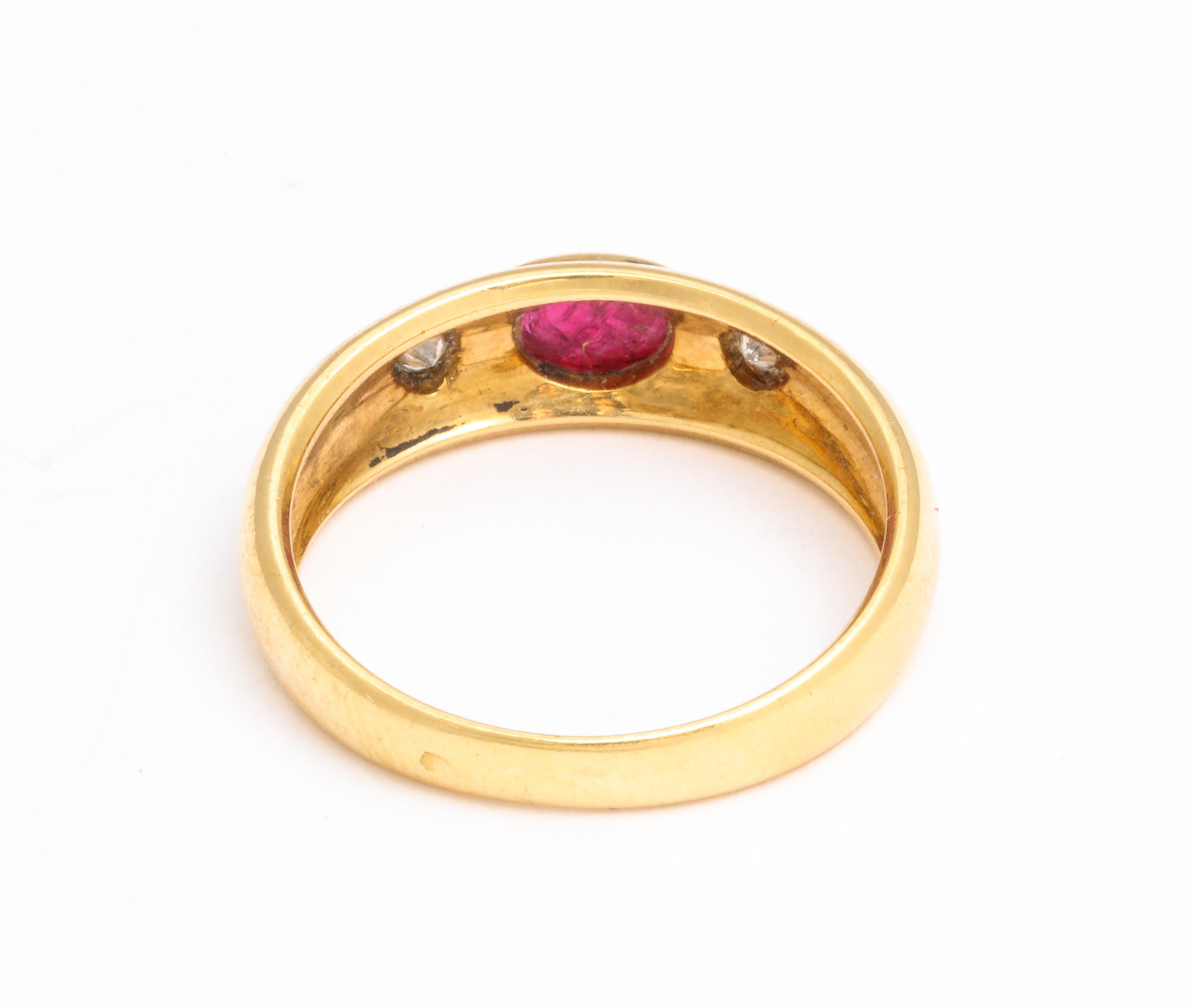 Women's or Men's Natural Ruby and Diamond Gold Gypsy Ring