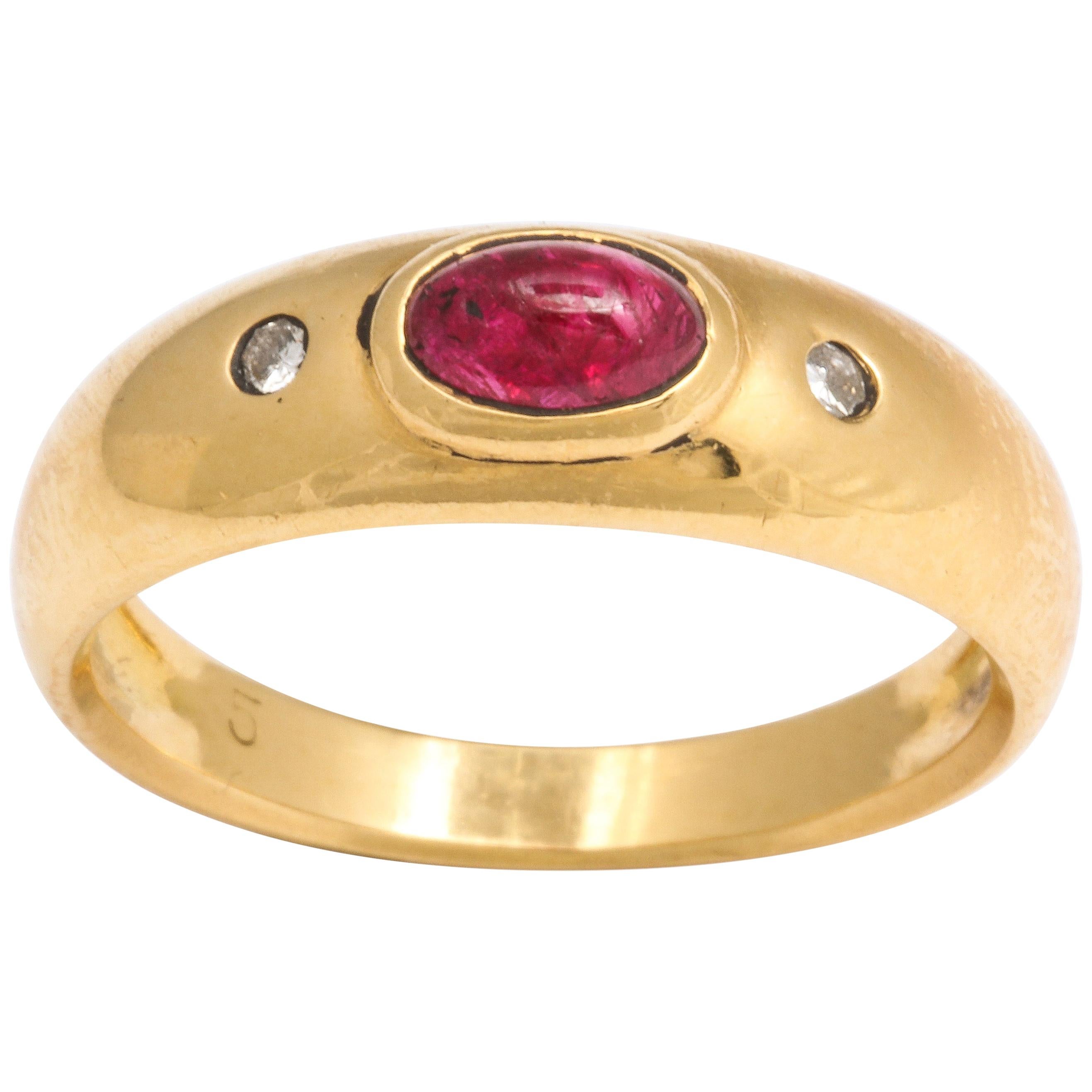 Natural Ruby and Diamond Gold Gypsy Ring