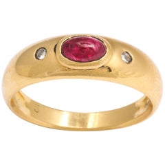 Natural Ruby and Diamond Gold Gypsy Ring