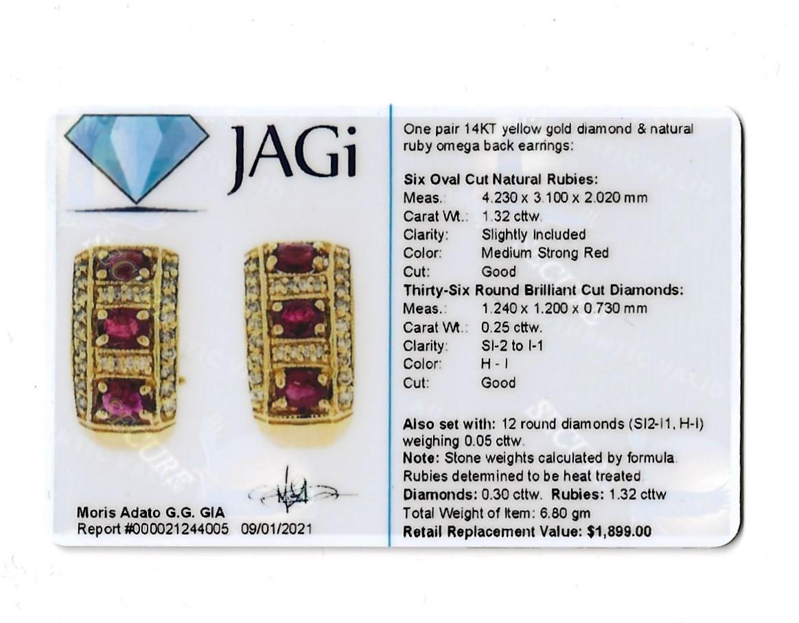 Natürlicher Rubin und Diamant Huggie Halbhoop-Ohrringe aus 14 Karat Gelbgold 9