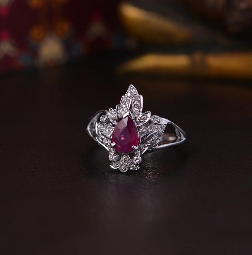 Ravishing and vivid in color , a Ruby is the perfect representation of your love and passion. This piece from our Classic Trilogy Collection is handcrafted in 18k  White Gold. Perfect everyday jewellery bringing shine to the wearer with its feminine