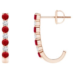 ANGARA Boucles d'oreilles J-Hoop en or rose 14 carats avec rubis naturel de 0,40 carat et diamants