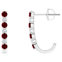 ANGARA Natural 0.40ct Ruby and Diamond J-Hoop Earrings in 14K White Gold