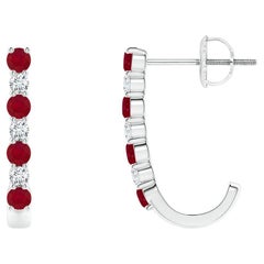 ANGARA Natural 0.40ct Ruby and Diamond J-Hoop Earrings in Platinum