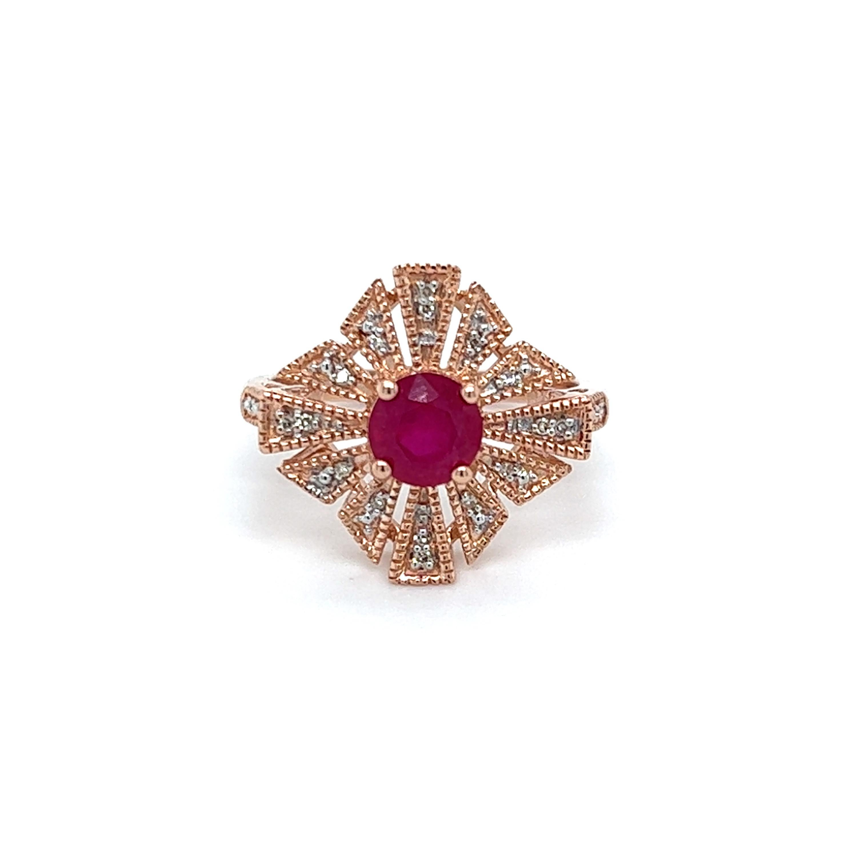 Contemporary Natural Ruby and Diamond Ring in 14K Rose Gold
