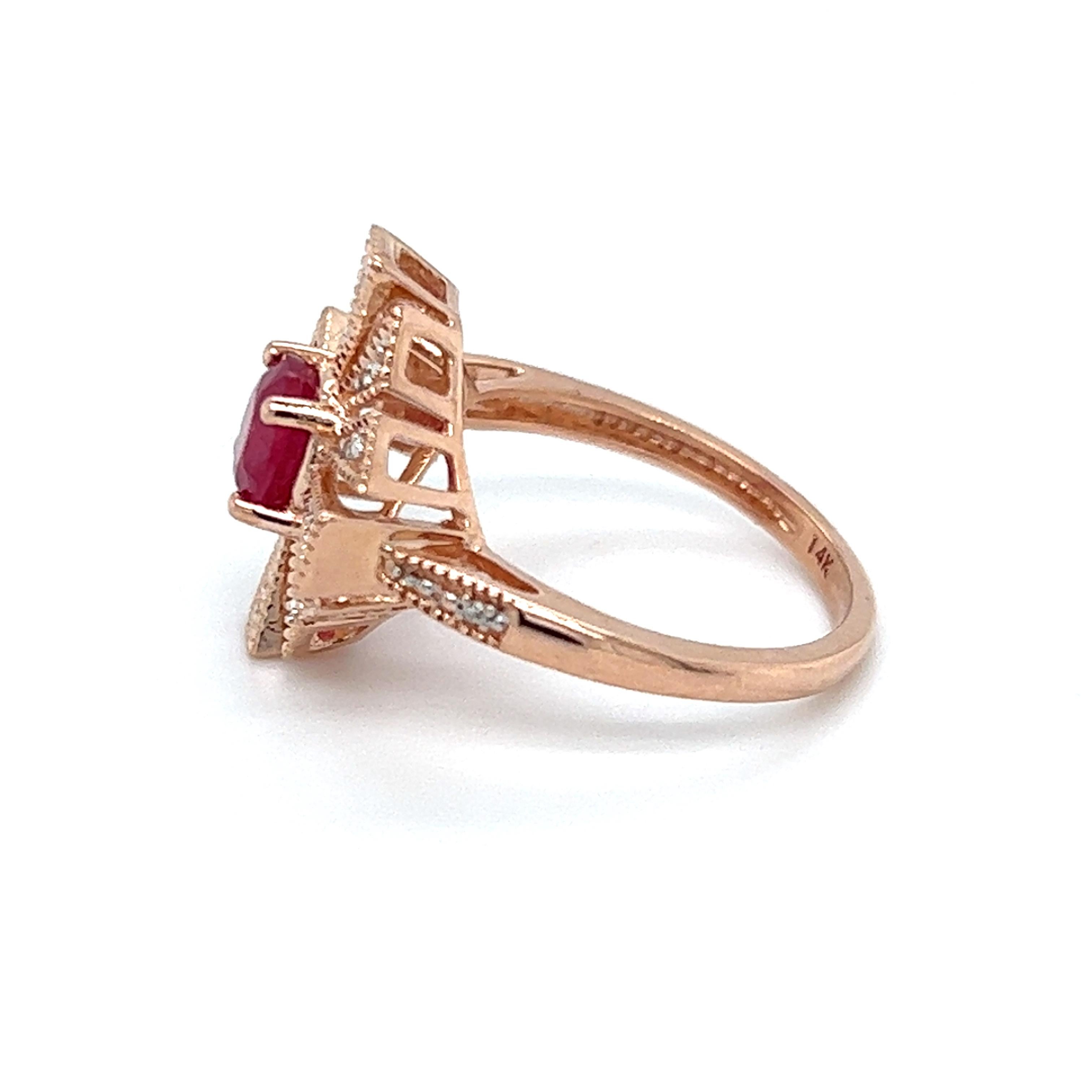 Round Cut Natural Ruby and Diamond Ring in 14K Rose Gold