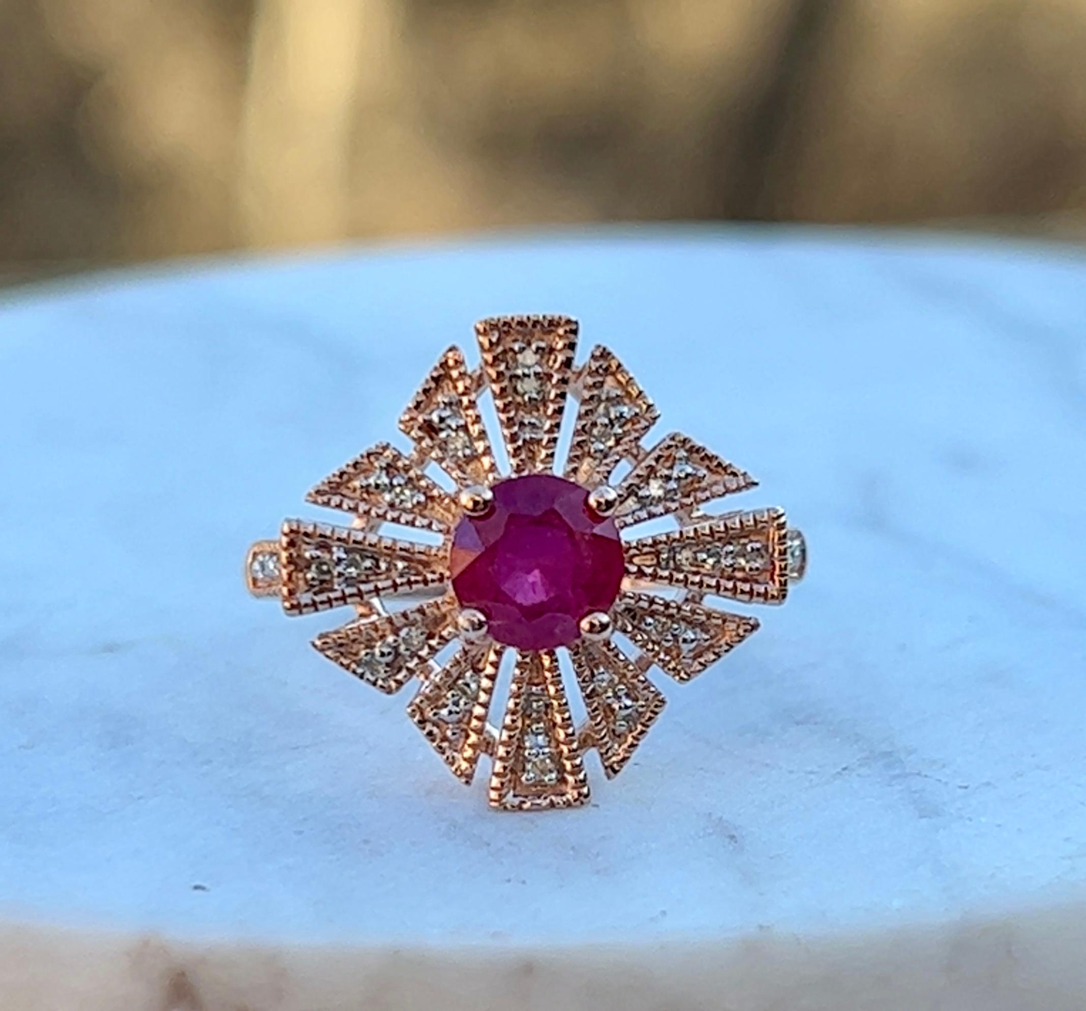 Women's Natural Ruby and Diamond Ring in 14K Rose Gold