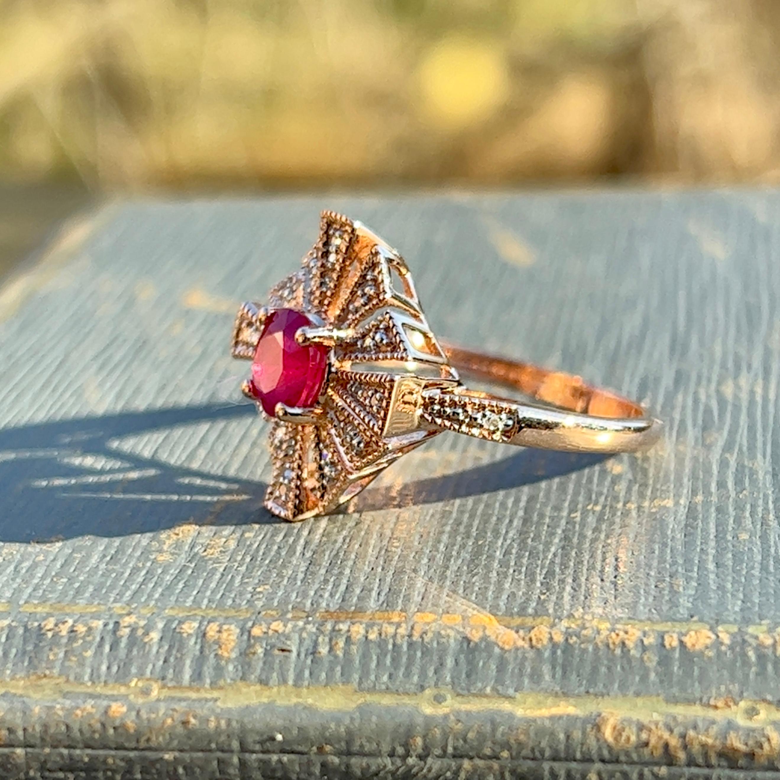 Natural Ruby and Diamond Ring in 14K Rose Gold 1