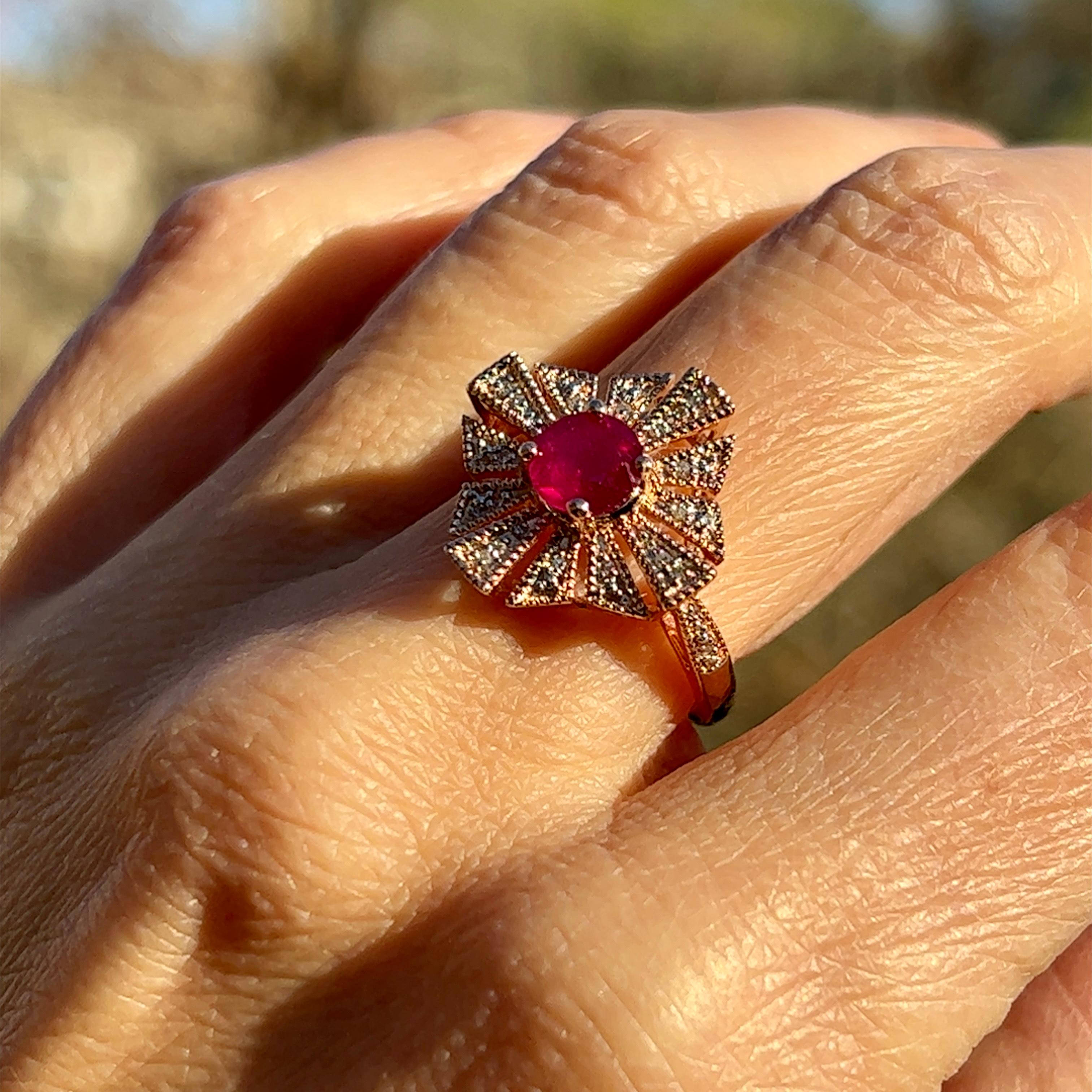 Natural Ruby and Diamond Ring in 14K Rose Gold 2