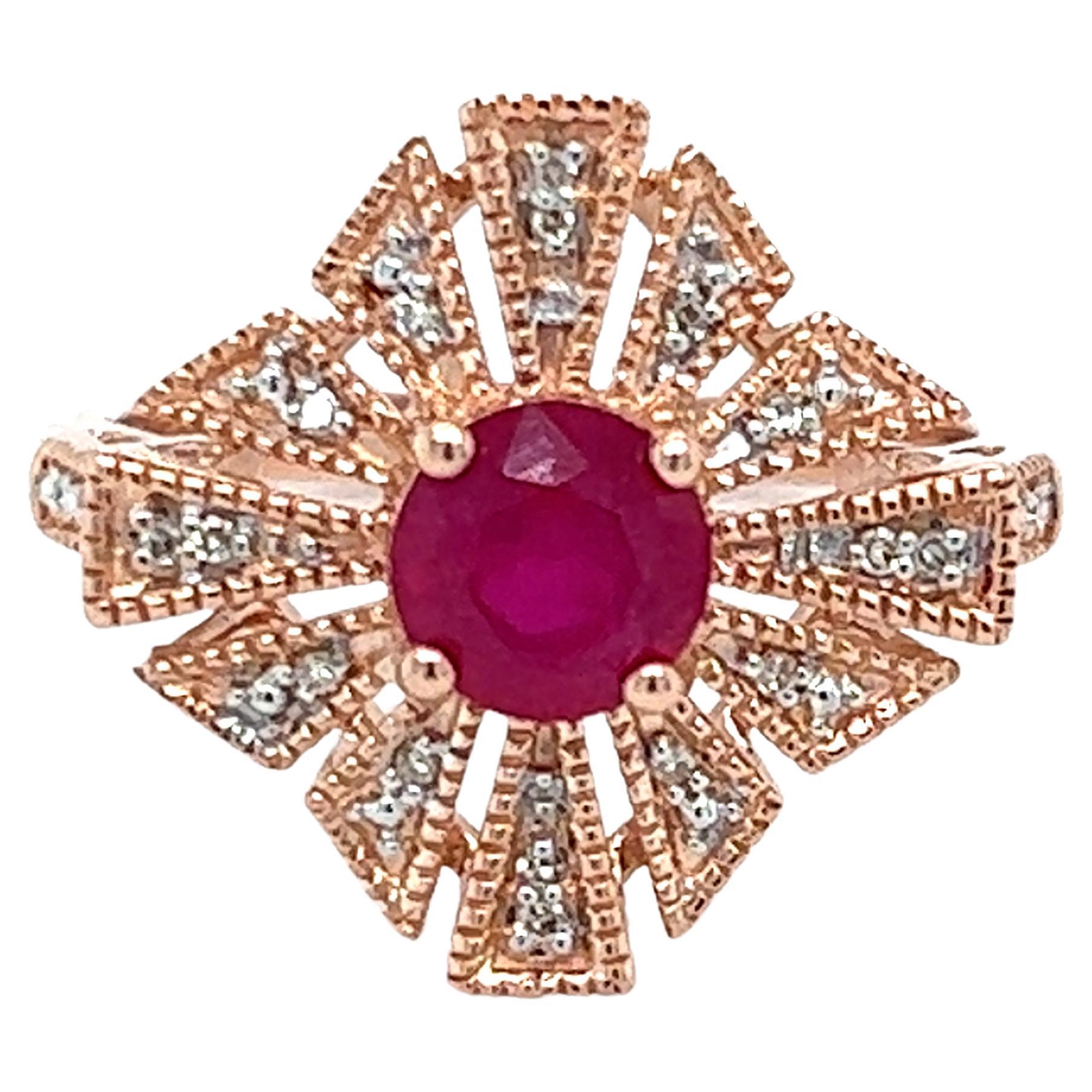 Natural Ruby and Diamond Ring in 14K Rose Gold